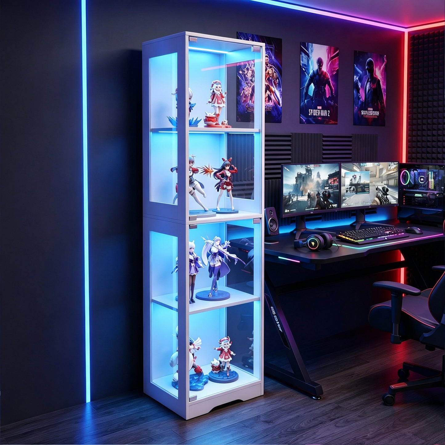 Advwin 4 Tier LED Glass Display Cabinet 160cm