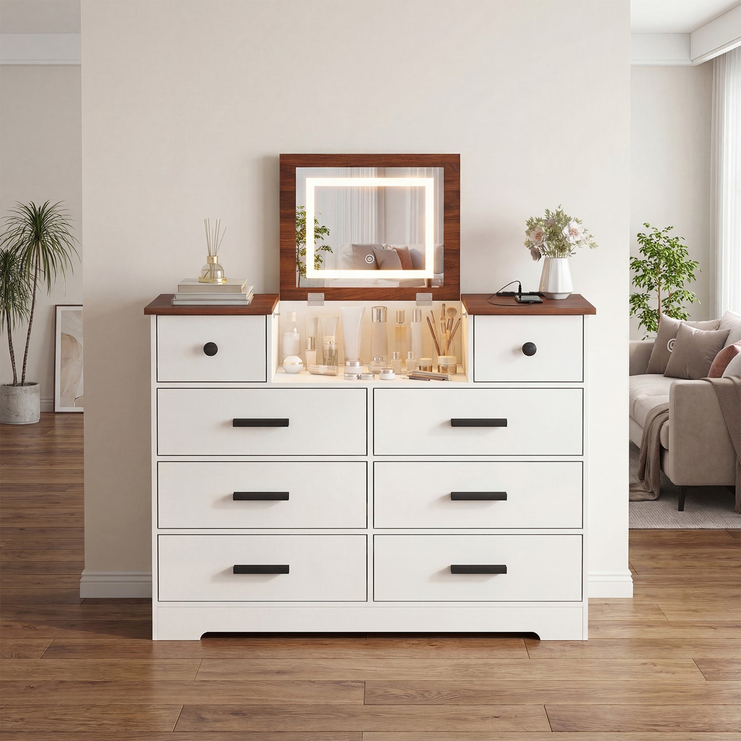 Advwin Dresser with Mirror Chest of Drawers
