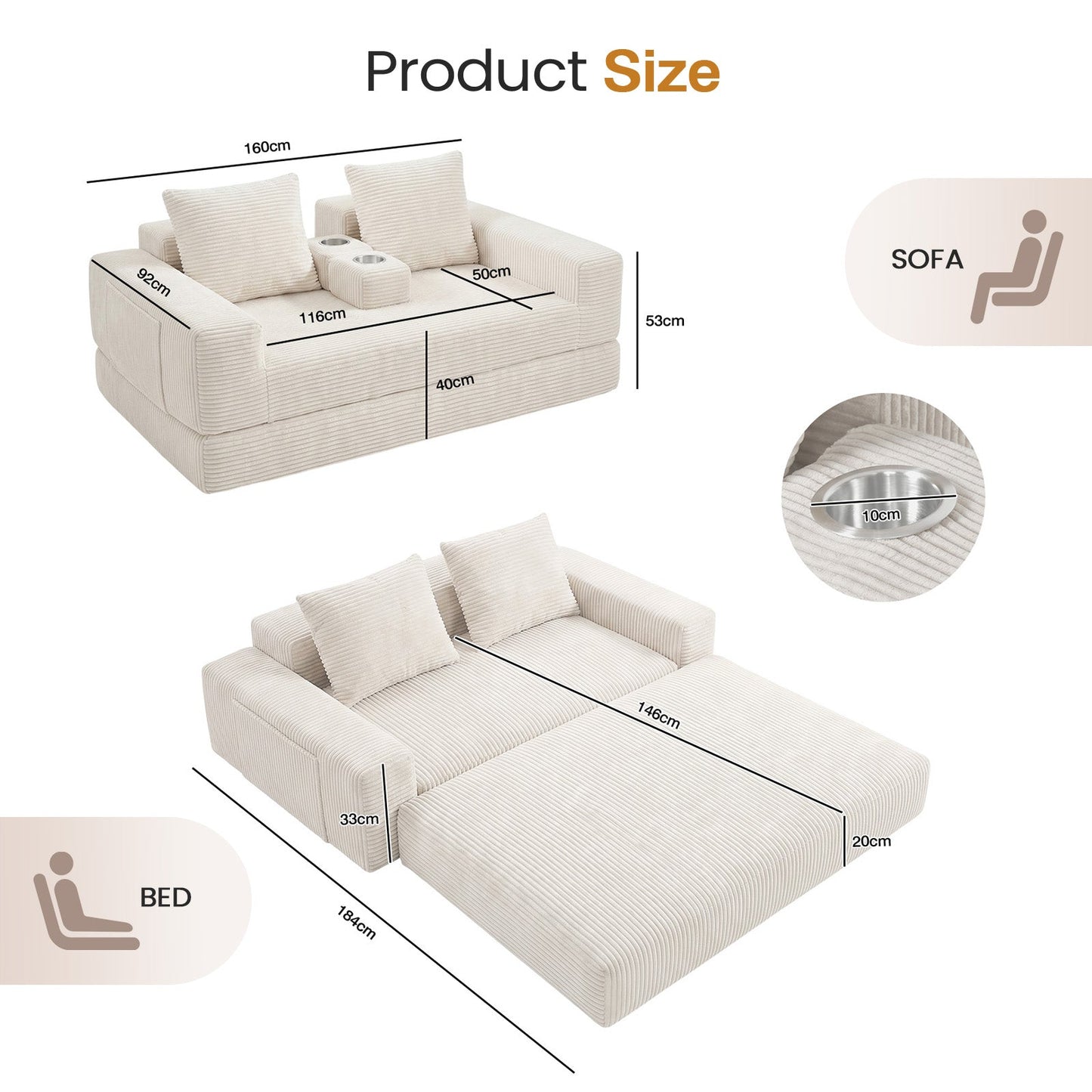 Advwin Folding Sofa Bed 2 in 1 Convertible Floor Sofa