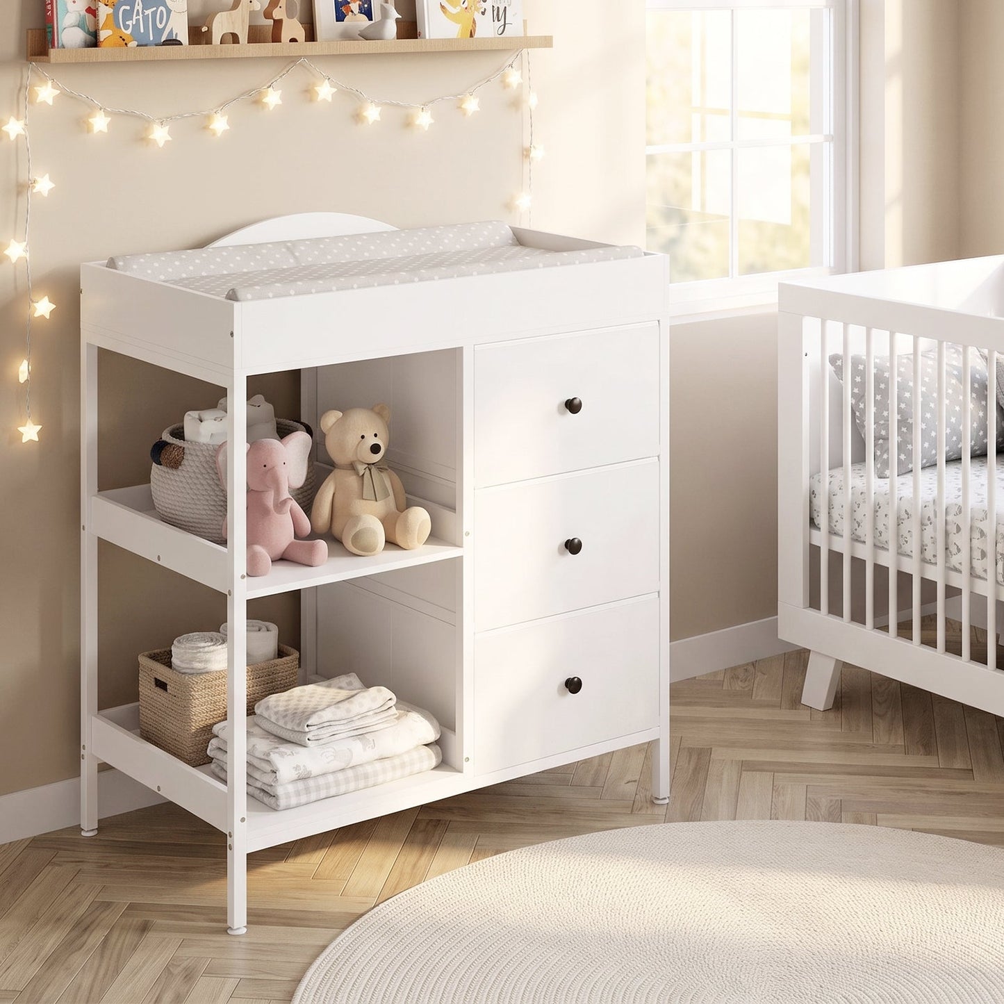 Advwin Baby Change Table with Casters & Drawers