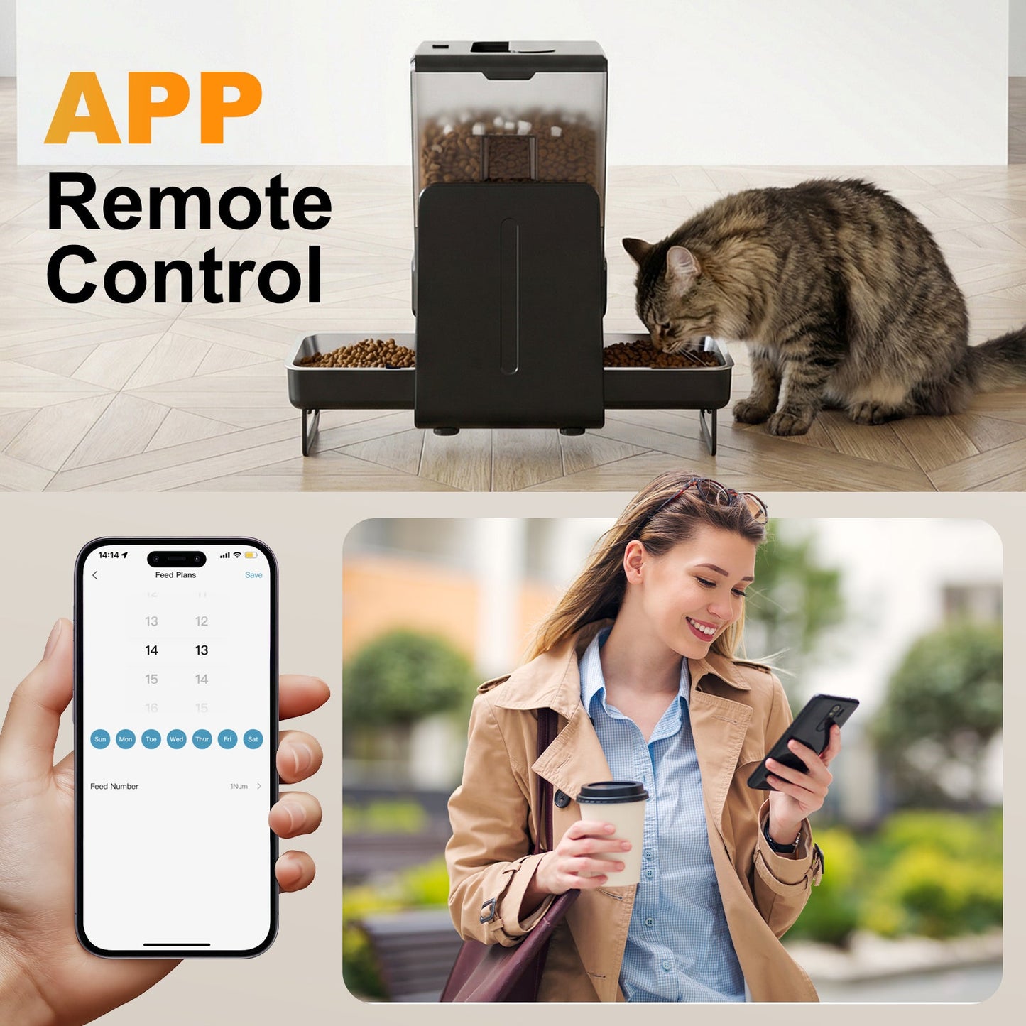 Advwin 5L Automatic Cat Feeder with 5G WiFi for 2 Cats
