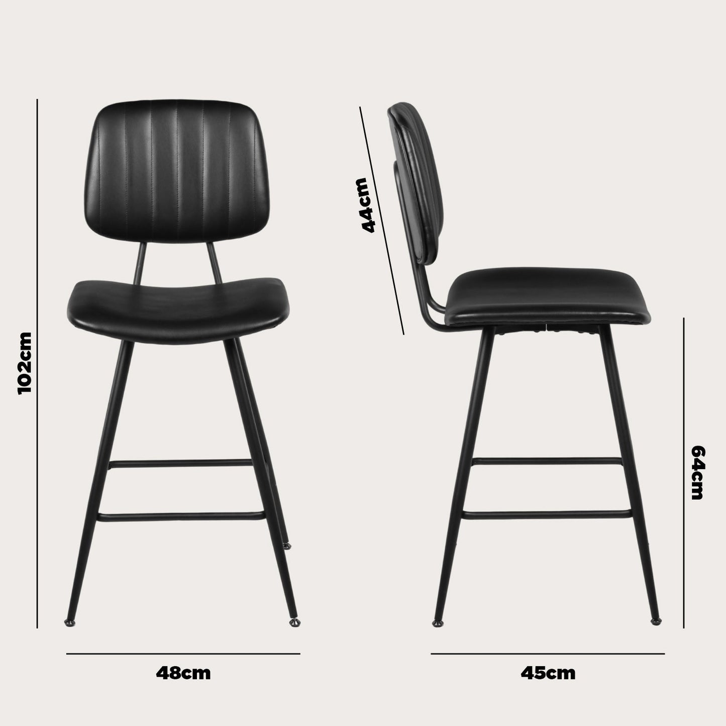 Advwin Set of 2 PU Leather Bar Stools with Back & Footrest