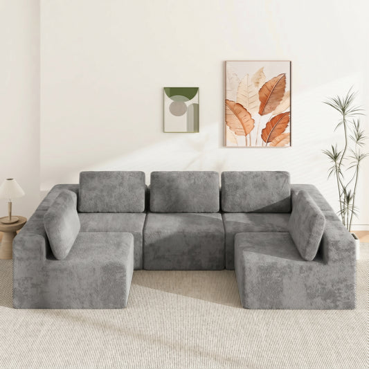 Advwin 5 Seater U-Shaped Chenille Modular Sectional Sofa
