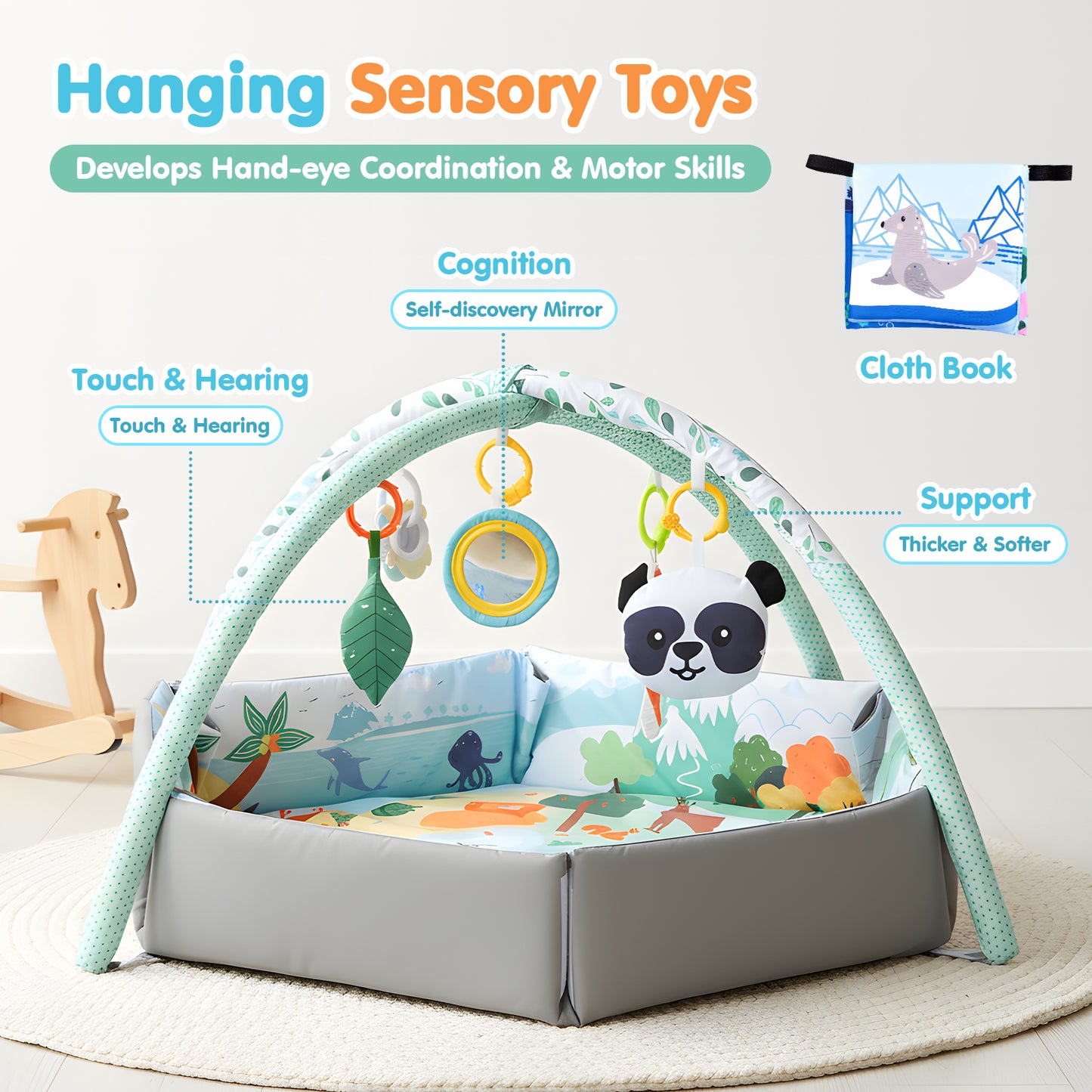 Advwin Baby Play Gym Mat 8-in-1 Tummy Time Mat & Ball Pit