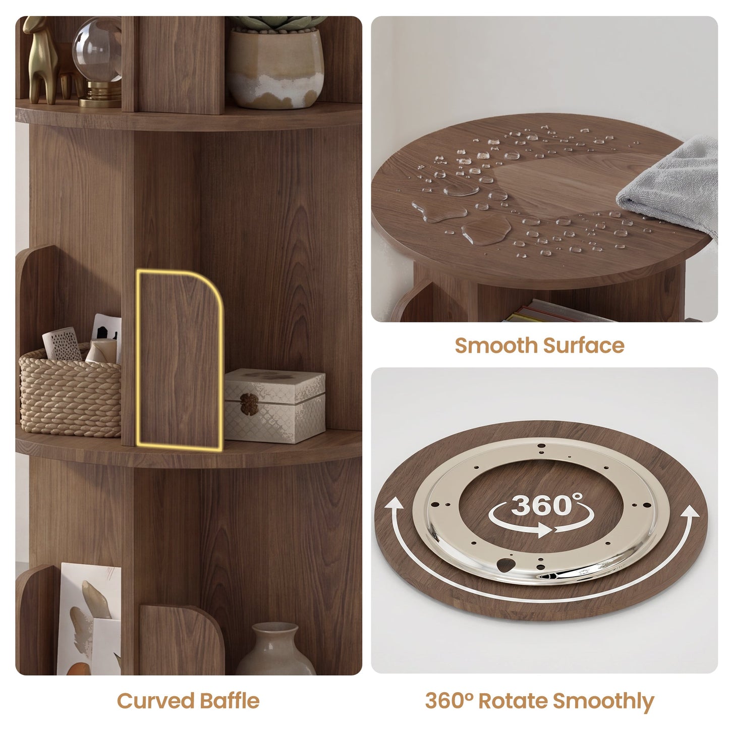 Advwin 5-Tier 360° Rotating Bookshelf Brown