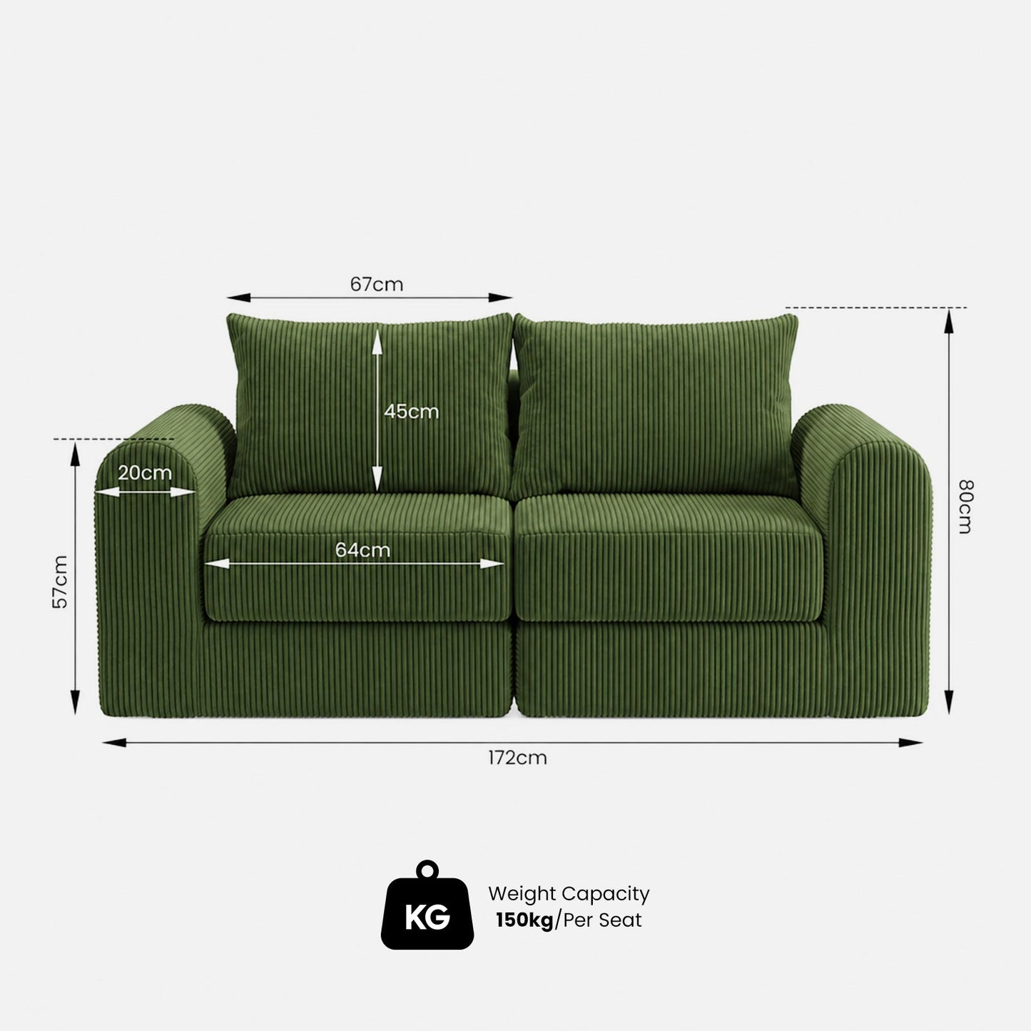 Advwin 172cm Modular Corduroy 3-in-1 Sofa Lounger
