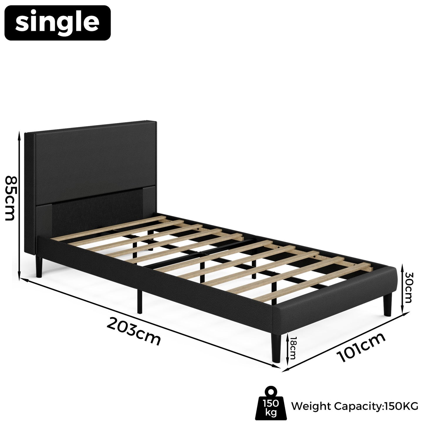 Advwin Single Bed Frame Upholstered Black Platform Base (Pre-Order)