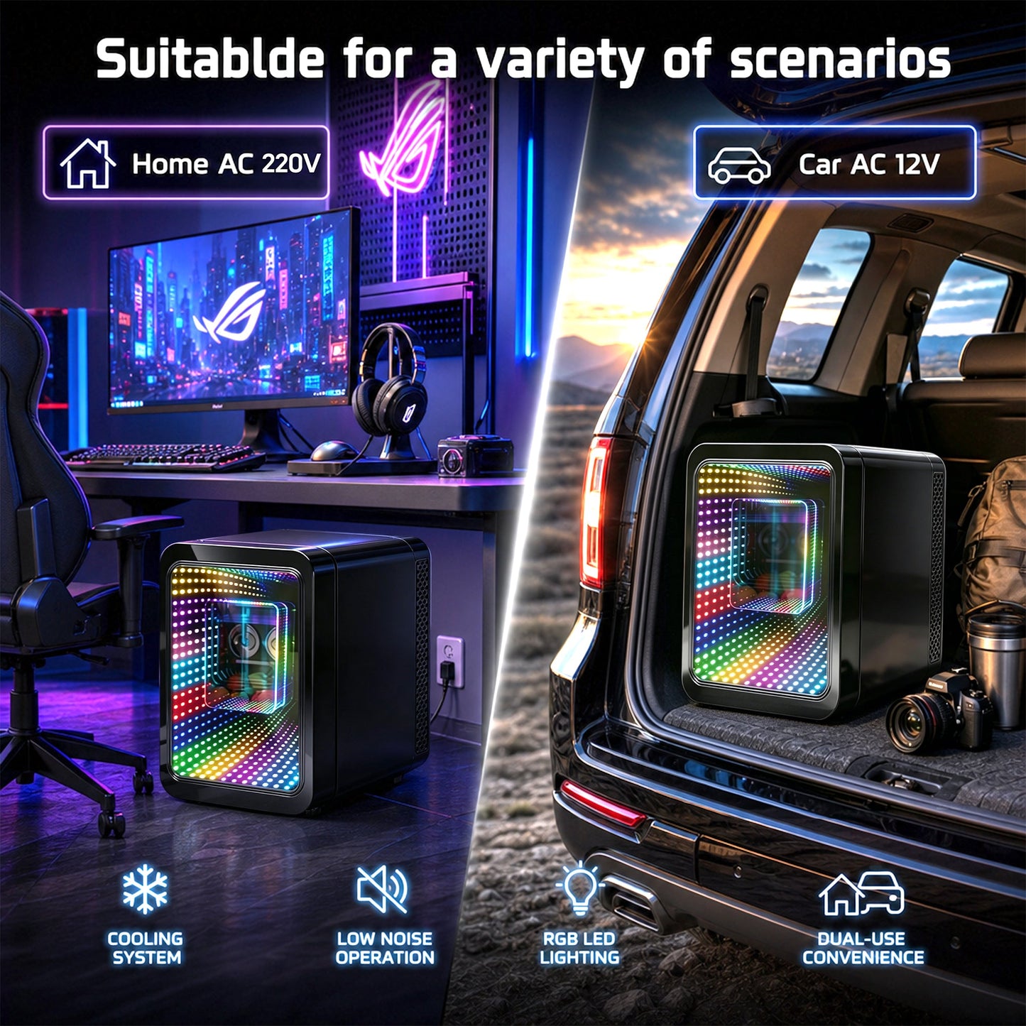 Advwin 20L Mini Fridge with LED Light for Bedroom