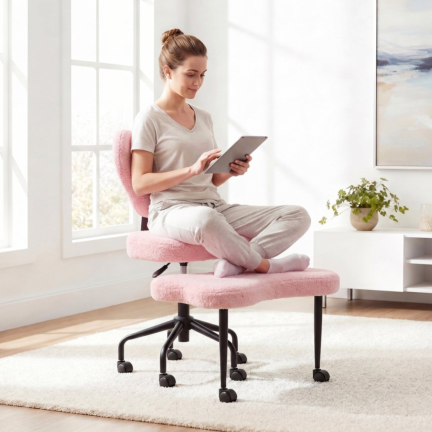 Advwin 360° Ergonomic Cross Legged Office Chair Pink