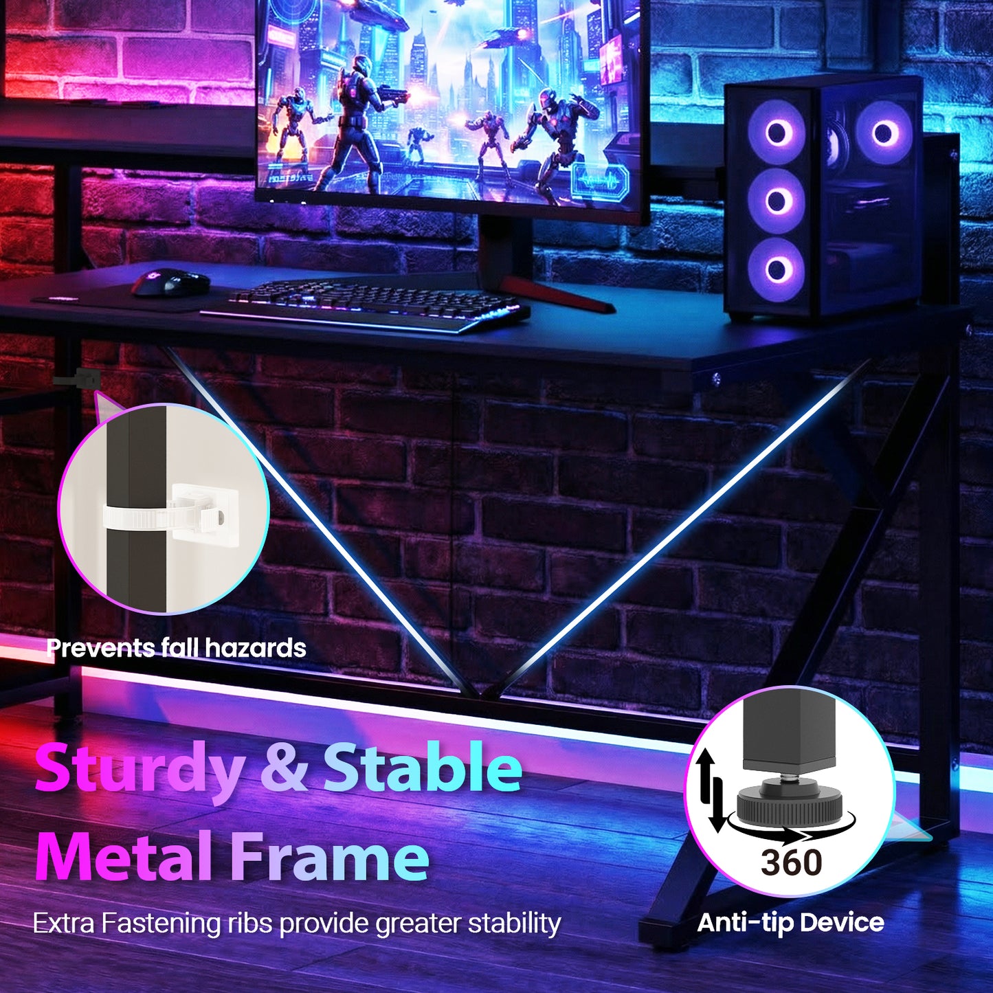Advwin L Shaped Gaming Desk with LED Lights 130cm