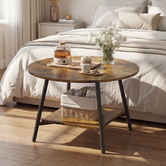 Advwin 73cm Round Coffee Table 2-Tier w/ Open Shelf