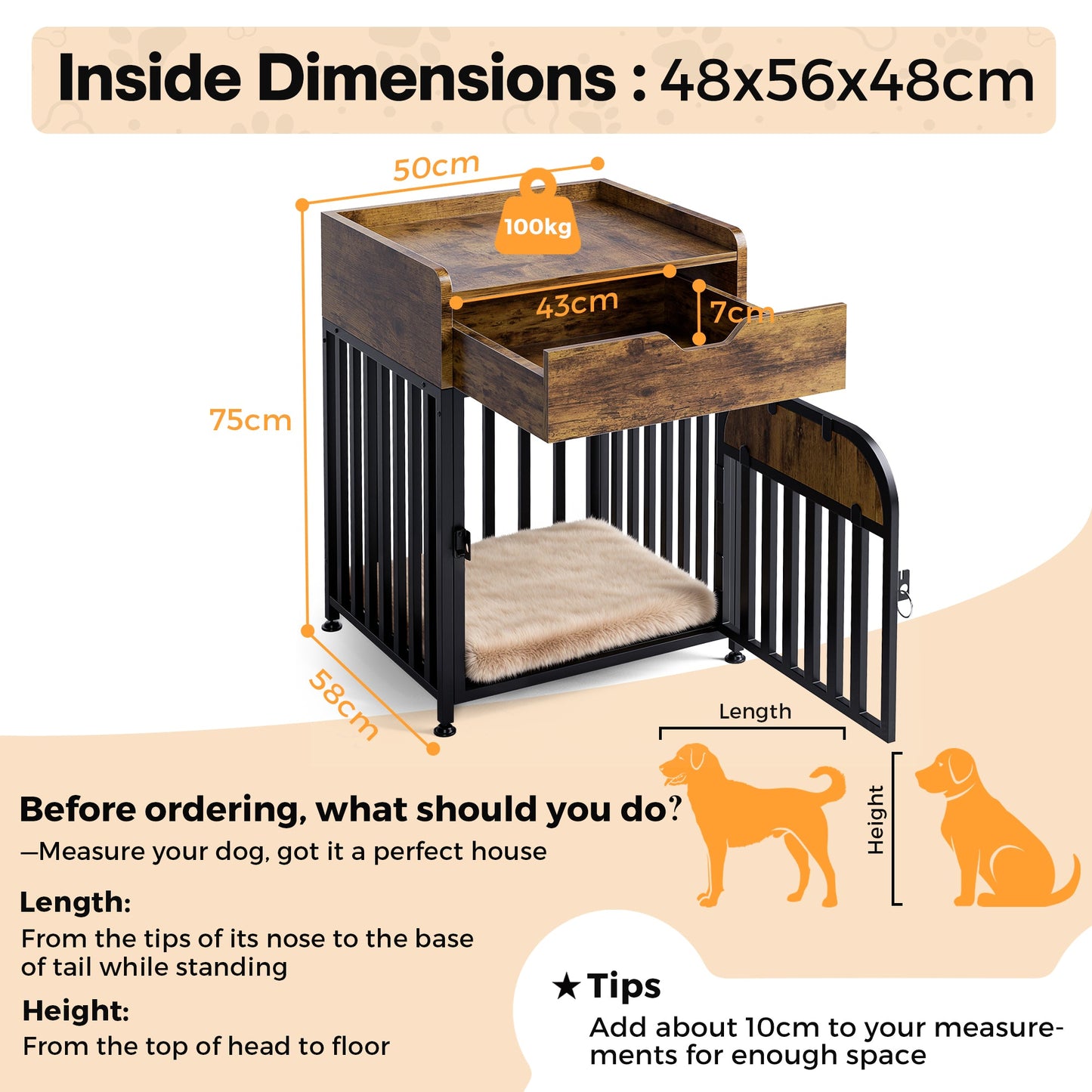 Advwin Small Dog Wooden Crate Furniture Drawer Pet Table