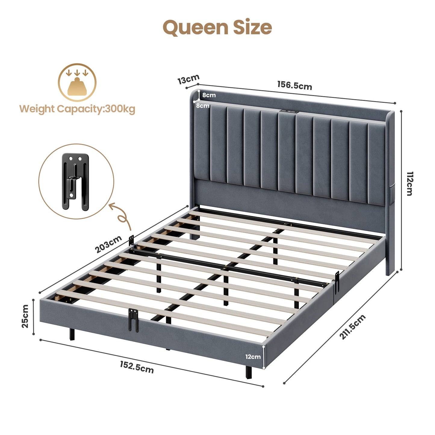 Advwin Velvet Floating Bed Frame with RGB LED
