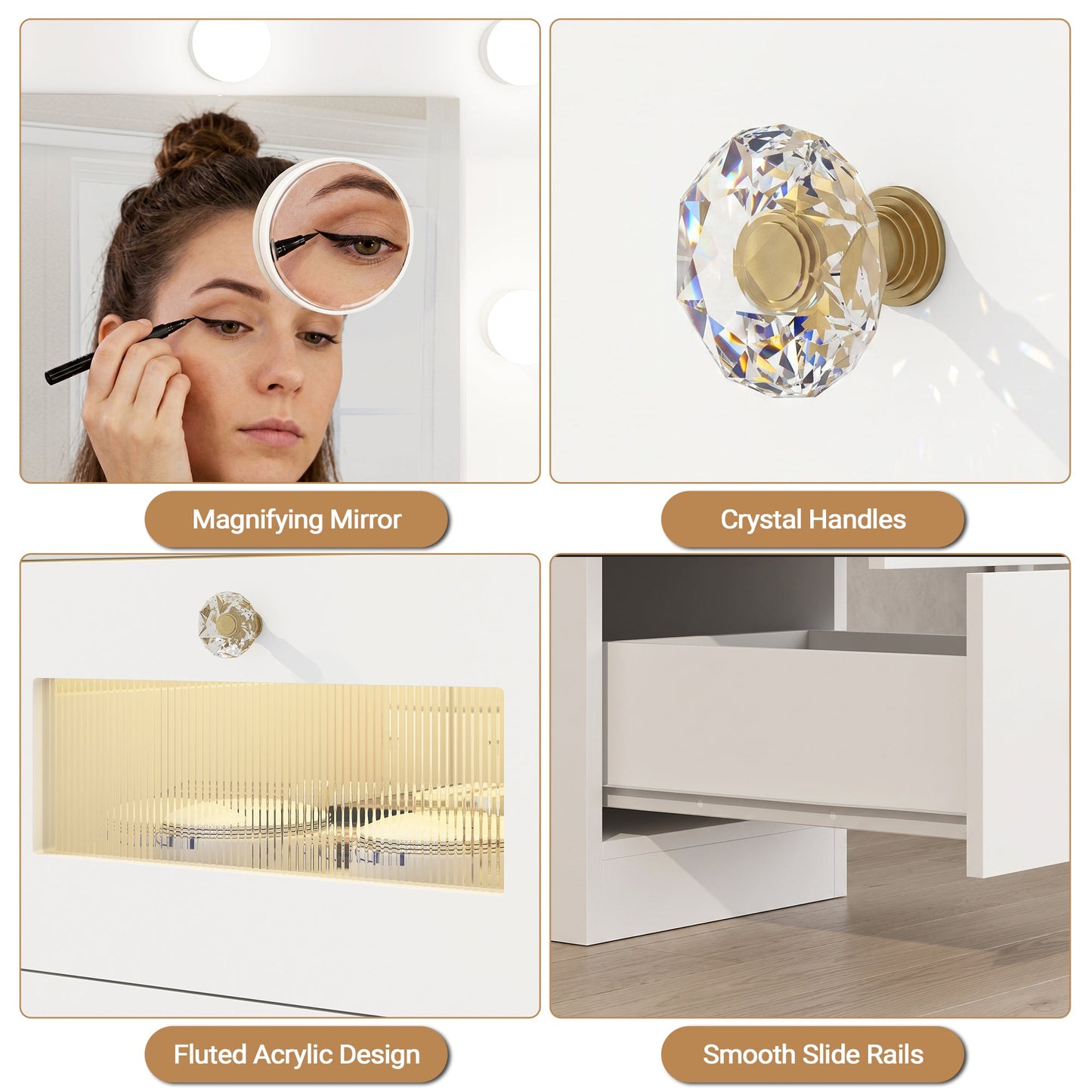 Advwin Makeup Vanity w/ LED Glass Top & Charging Station