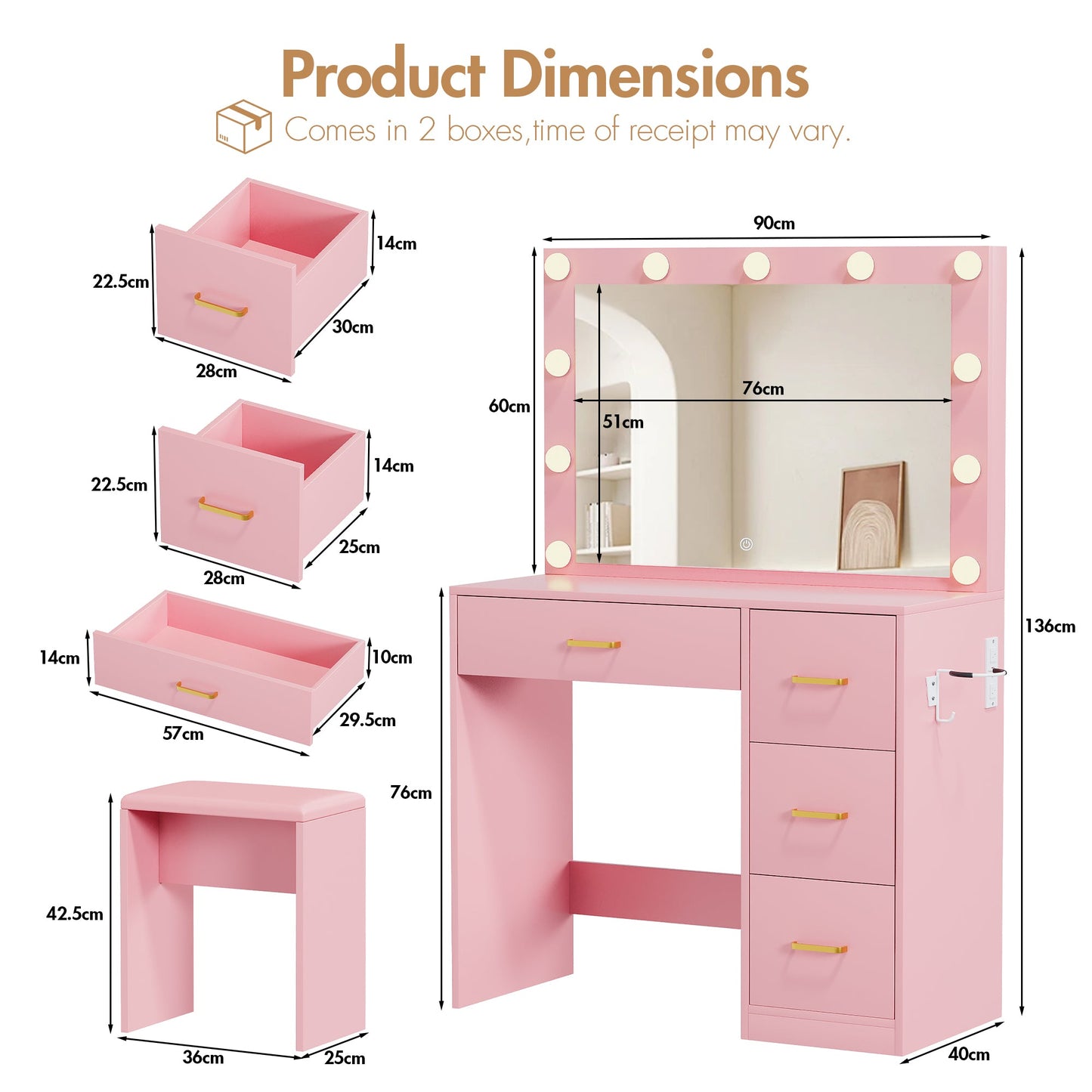 Advwin Dressing Table with Mirror and 11 Light Bulbs