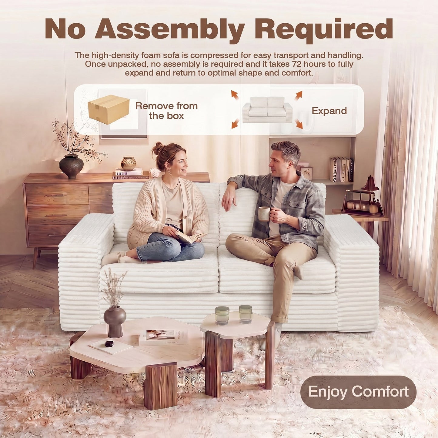 Advwin 162cm Loveseat Floor Sofa Corduroy Boneless Couch