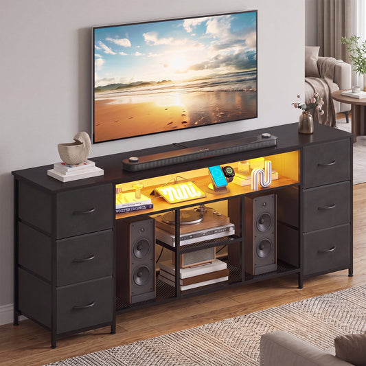 Advwin 160cm TV Unit Cabinet with 6 Drawers & Open Shelf
