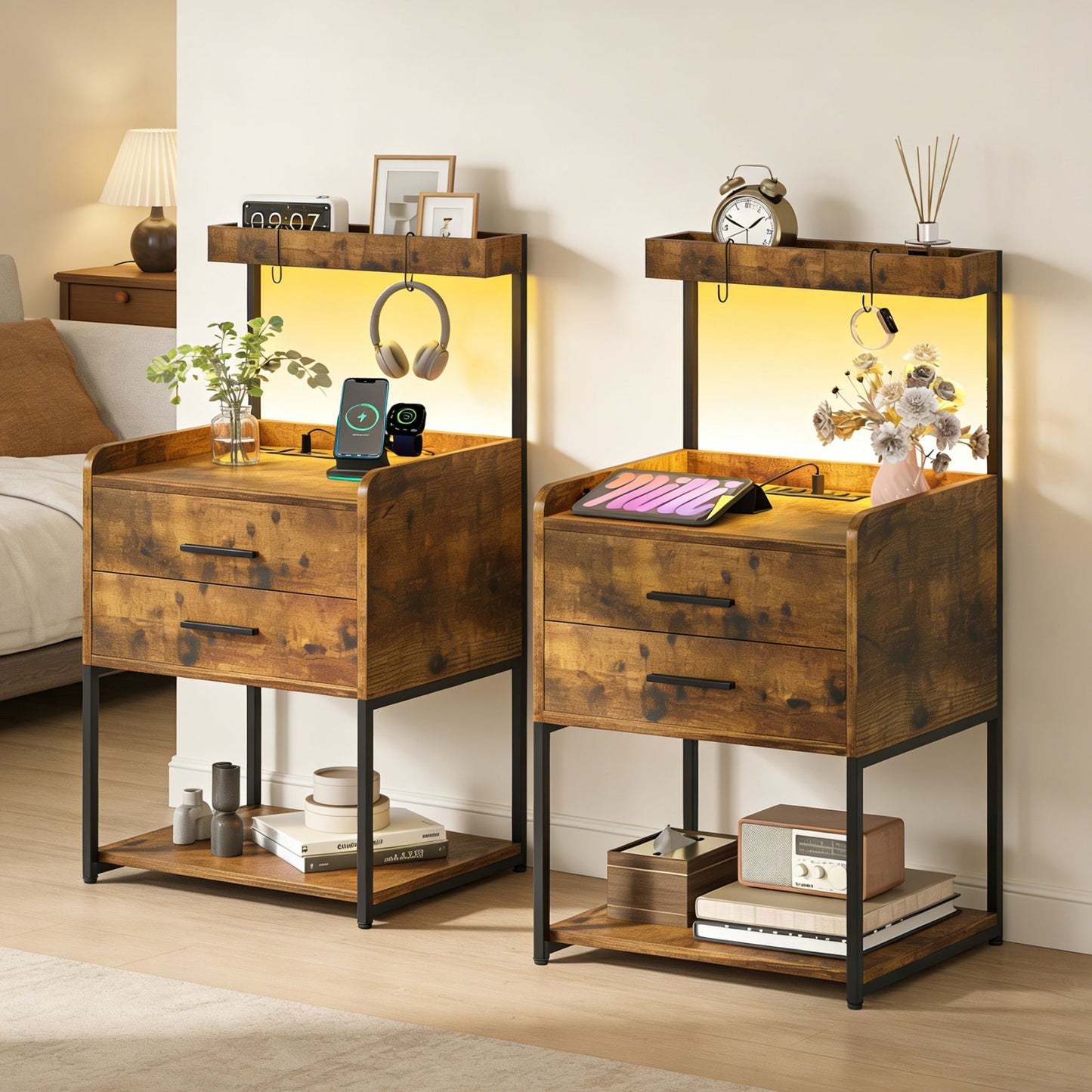 Advwin LED Bedside Table with Charging Station