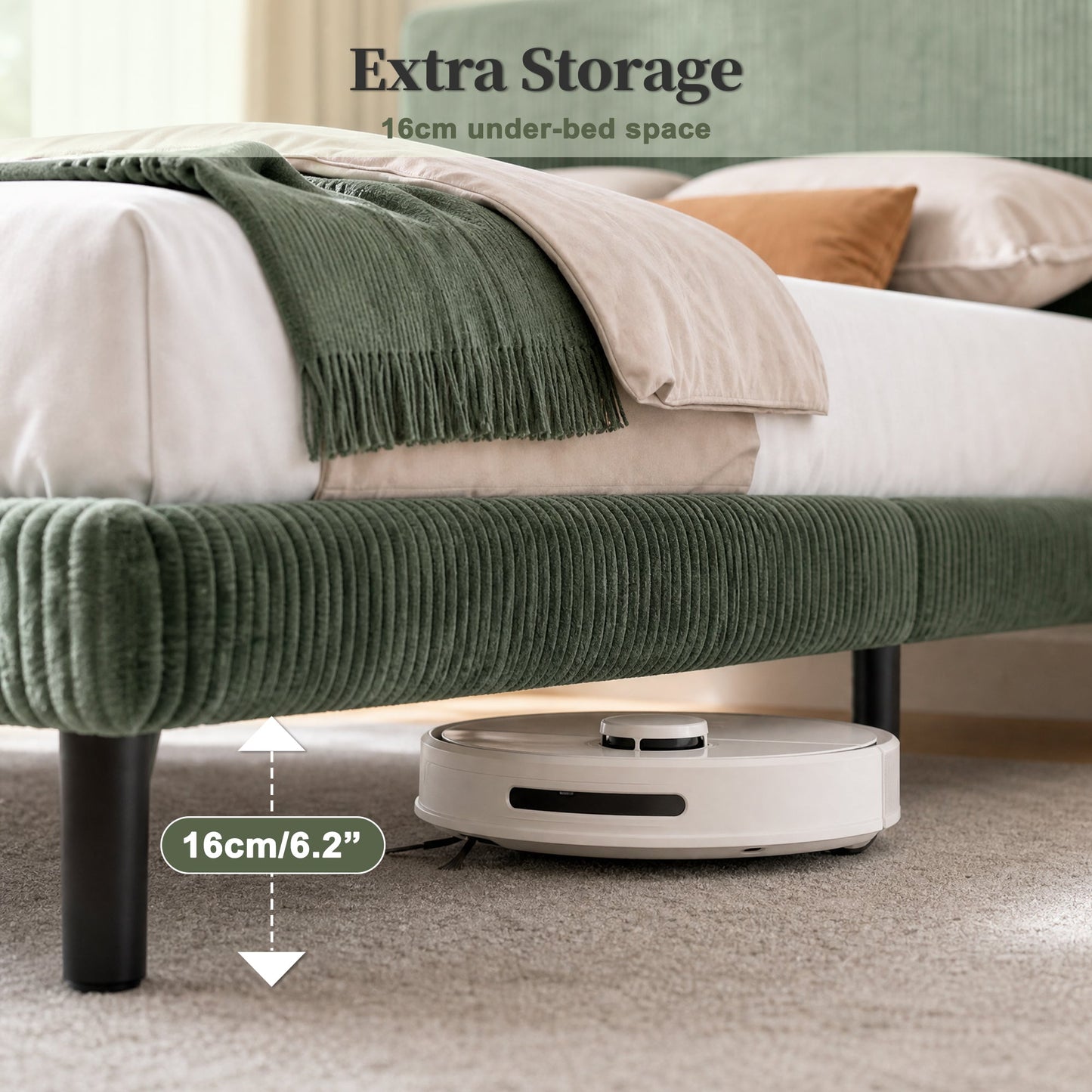 Advwin Upholstered Bed w/ Adjustable Headboard Green