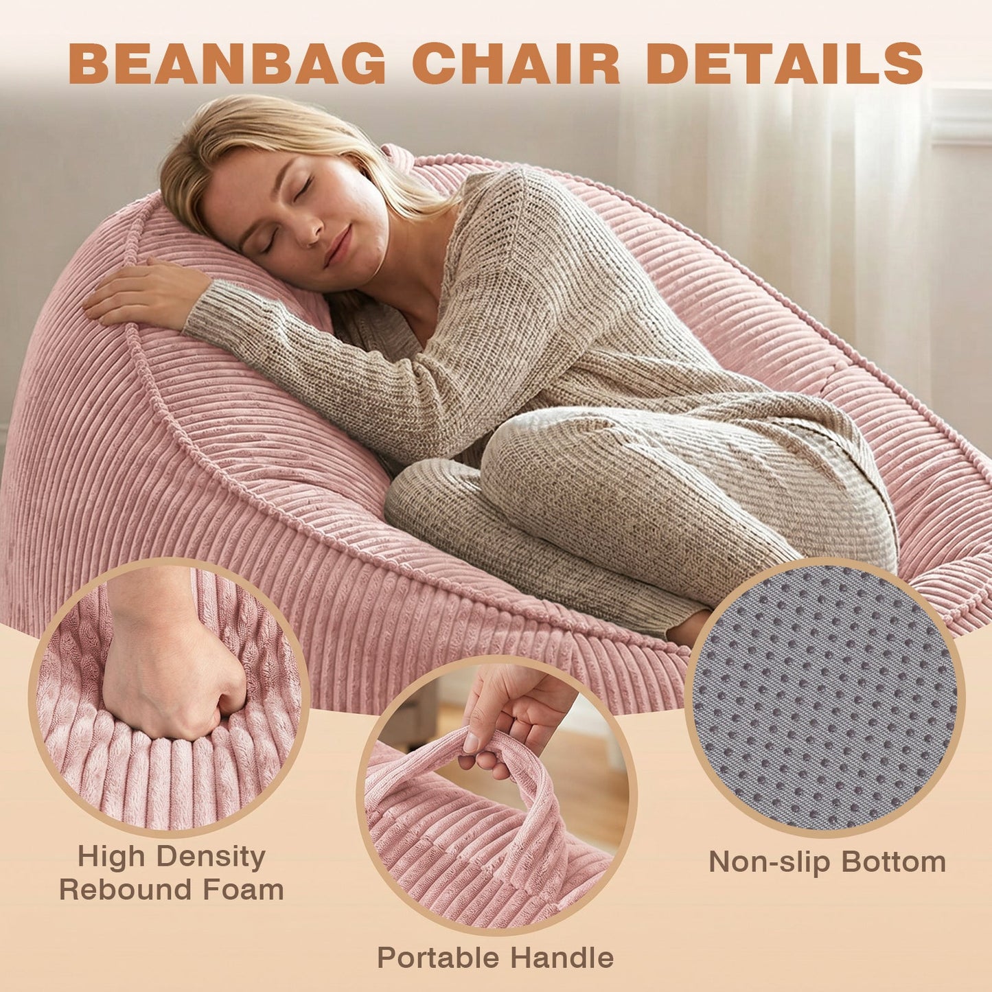 Advwin 90*92cm Corduroy Beanbag Sofa with Backrest
