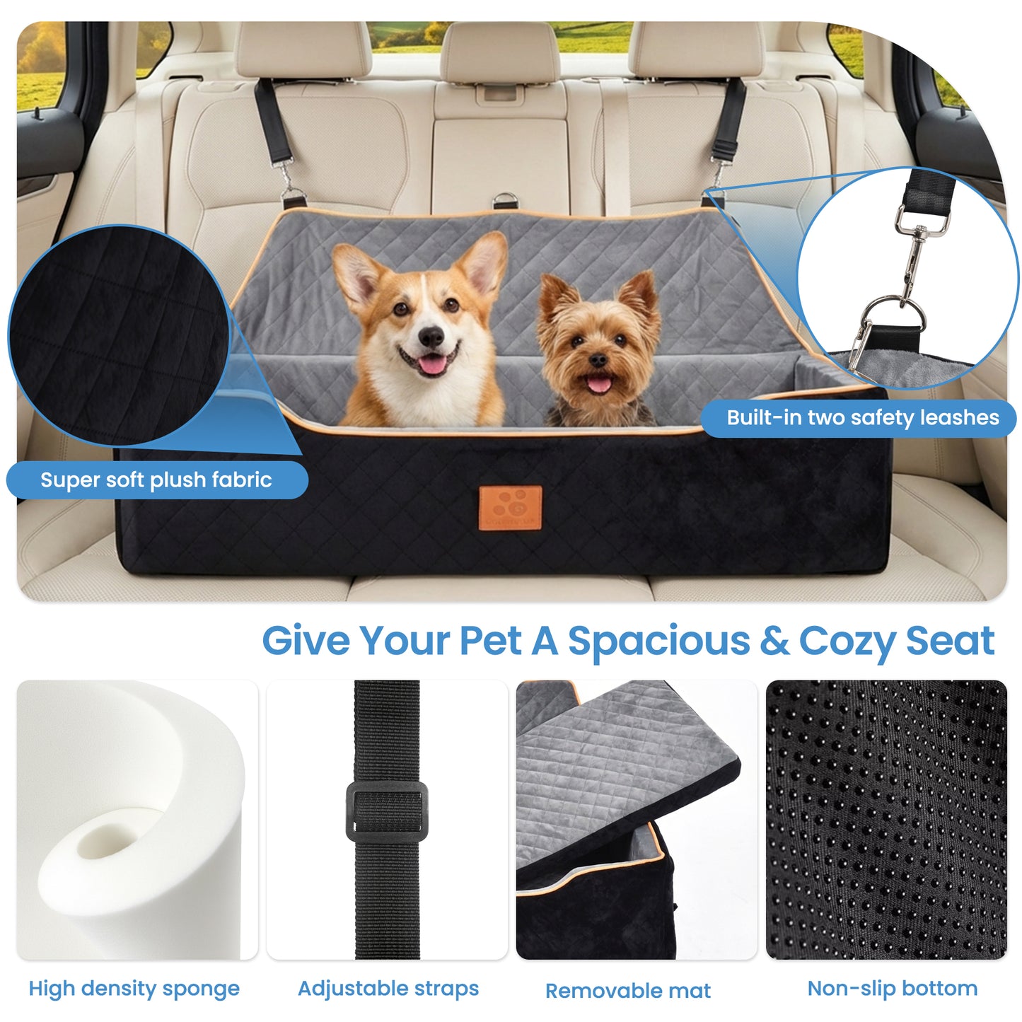 Advwin Washable Dog Car Seat for Medium/Large Dogs