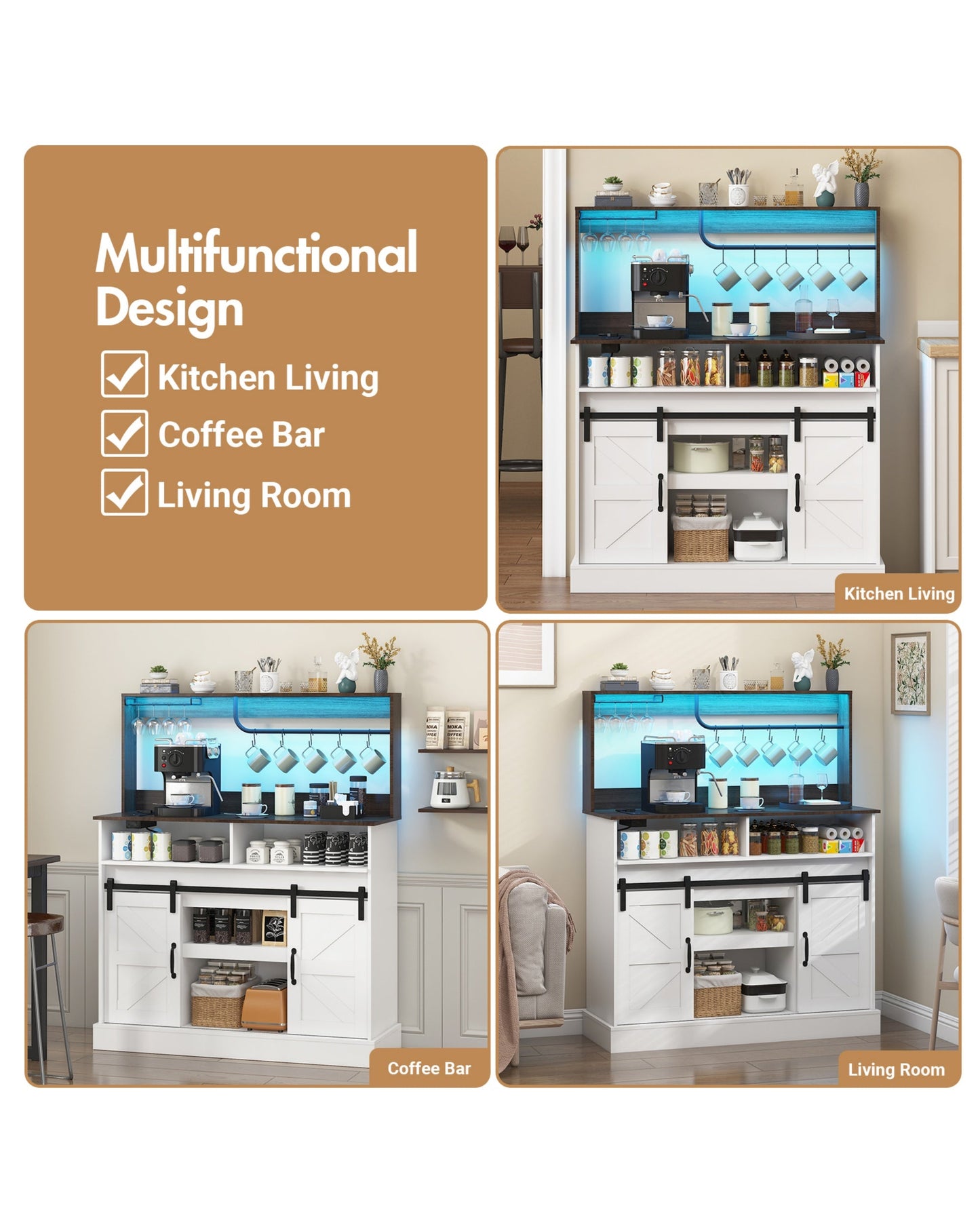 Advwin Farmhouse LED Sideboard Buffet Storage Cabinet