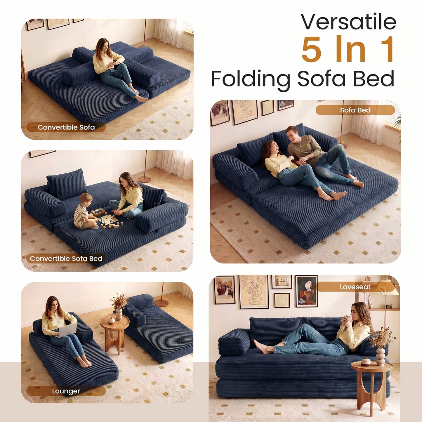 Advwin Folding Sofa Bed Convertible Floor Loveseat Sofa