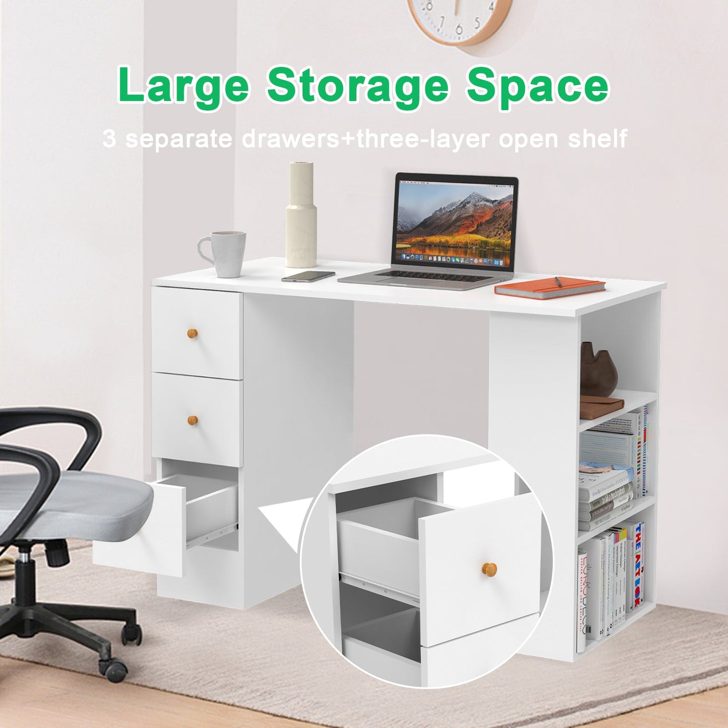 Advwin Office Desk Computer Desk with Drawers Cabinet