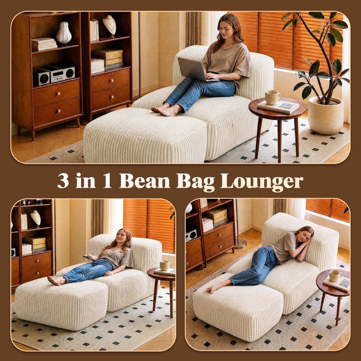 Advwin Bean Bag Floor Sofa w/ High-Density Foam