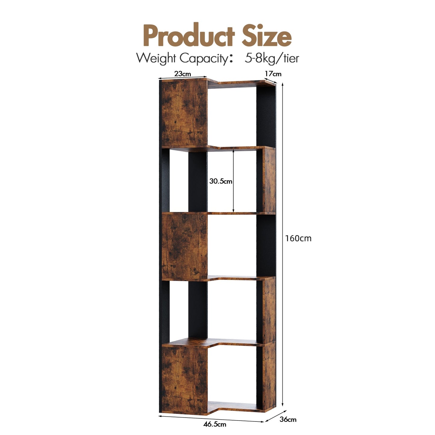 Advwin 5-Tier Corner Bookshelf 160cm