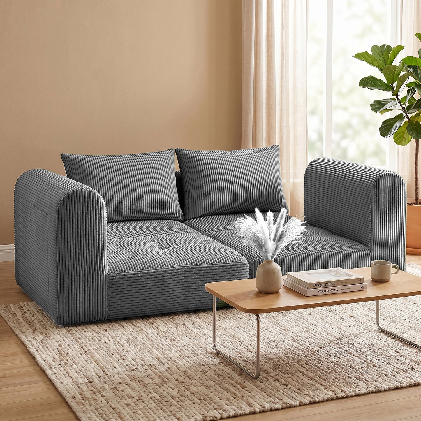 Advwin 172cm Modular Corduroy 3-in-1 Sofa Lounger