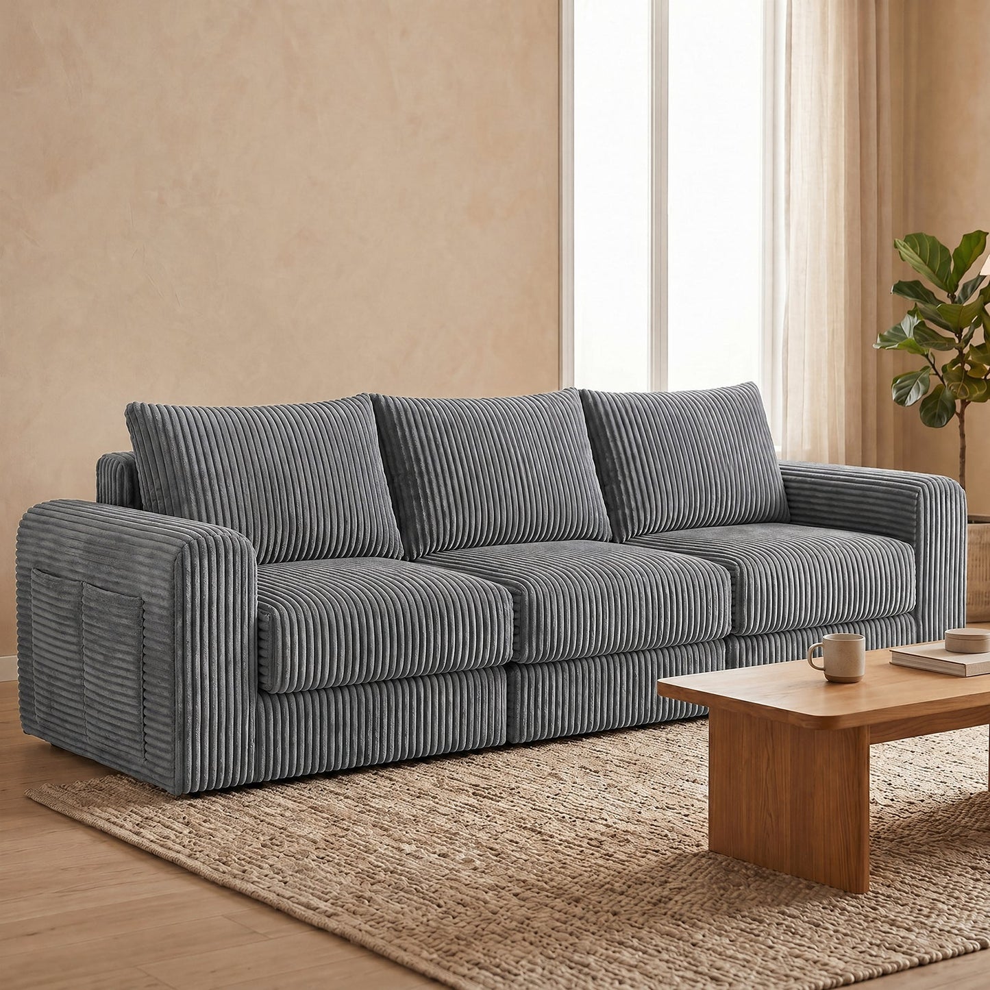 Advwin 235cm Corduroy 3-Seater Modular Sofa Bed