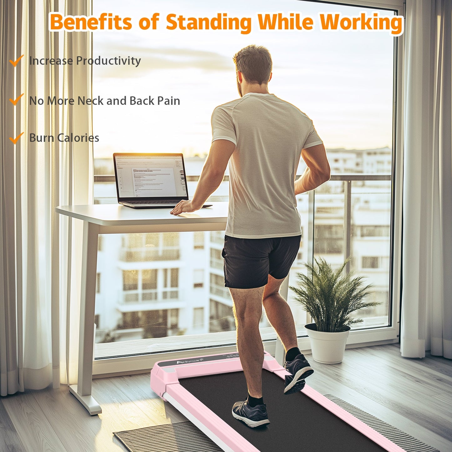 Advwin Walking Pad Under Desk Treadmill for Home Pink