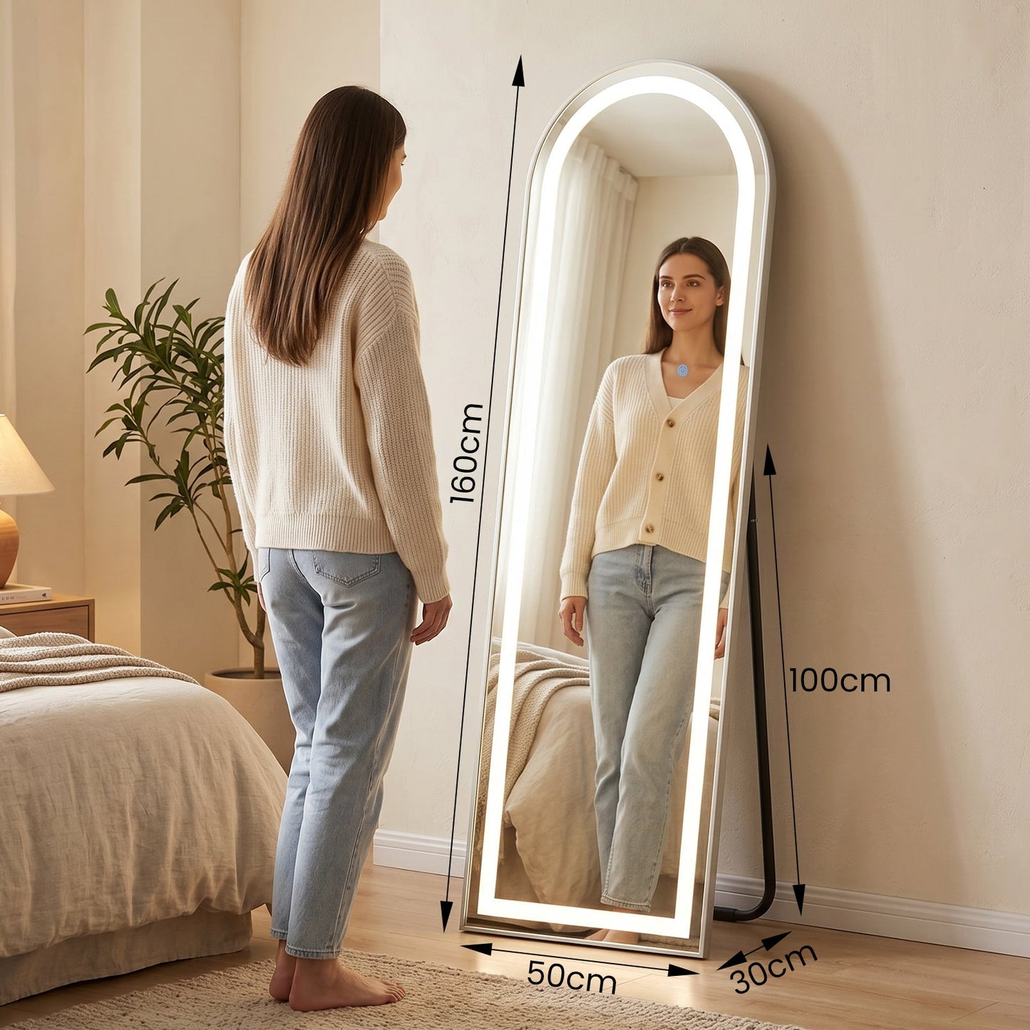 Advwin LED Arched Full Length Floor Mirror Wall Mounted