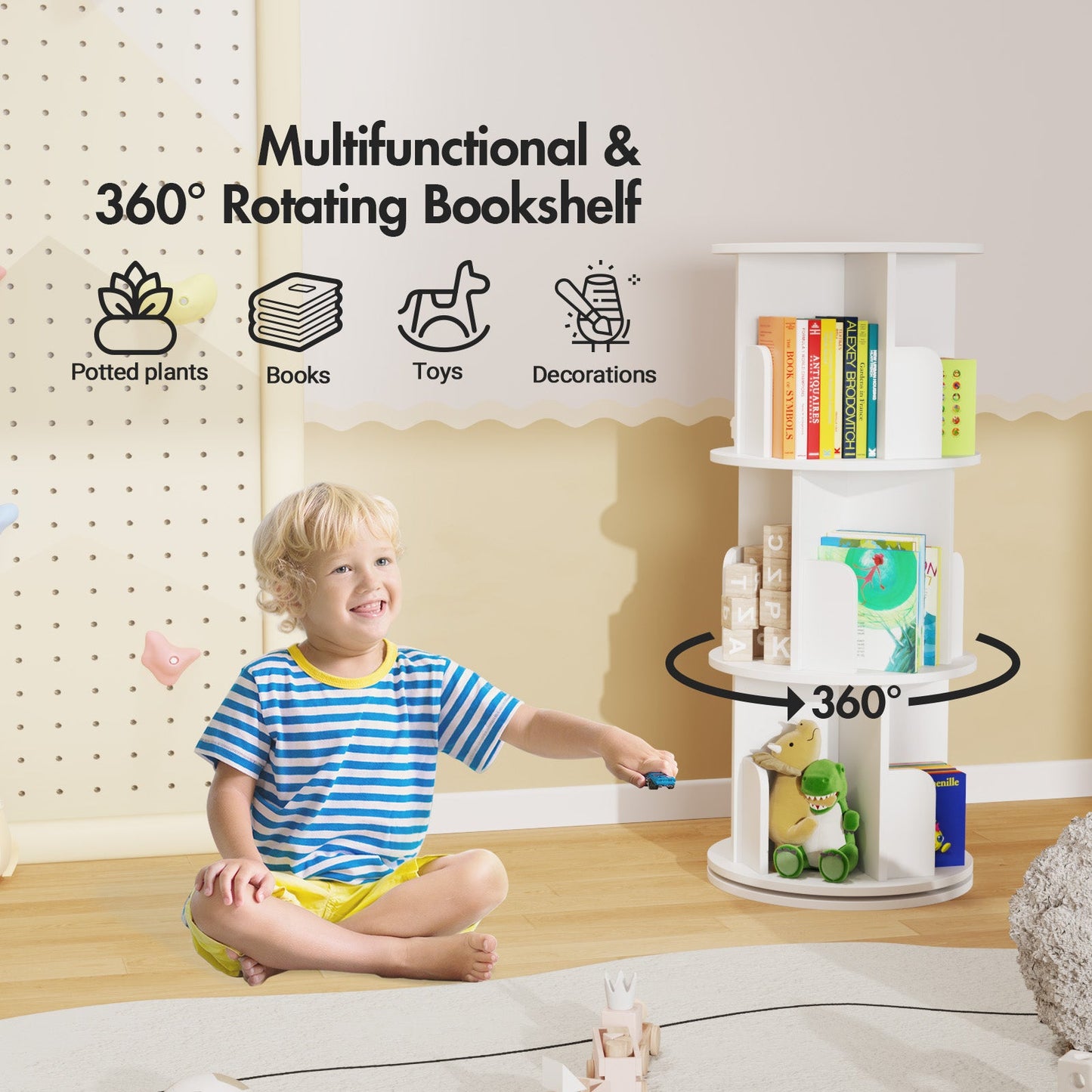 Advwin 3 Tiers Rotating Bookshelf Corner Bookcase Cabinet