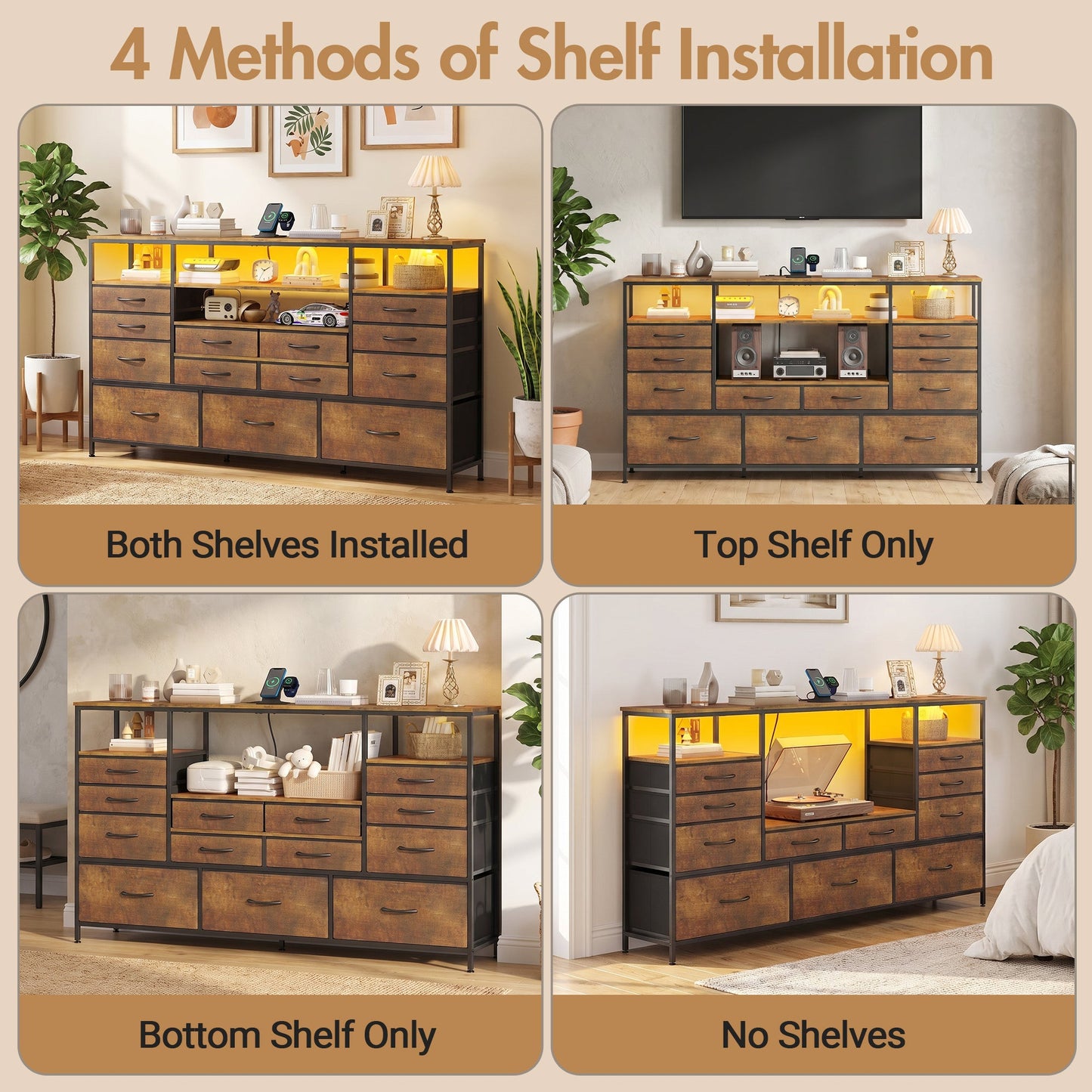 Advwin 13 Fabric Drawer Dresser with Charging Station