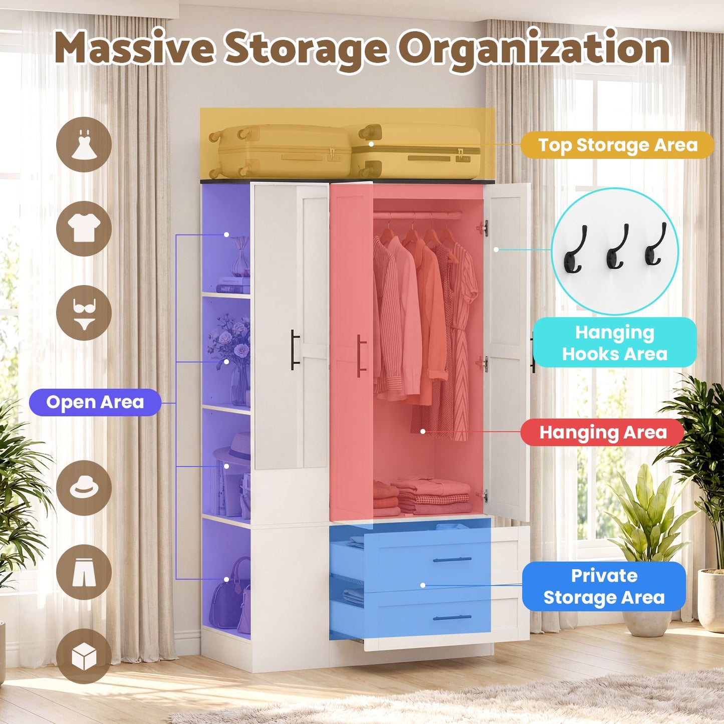 Advwin 2 Doors Armoire Wardrobe Closet with Mirror