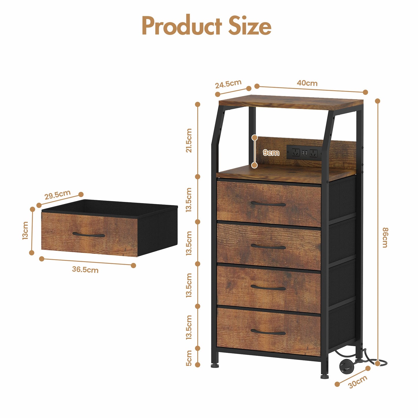 Advwin Set of 2 Bedside Table with 4 Drawers