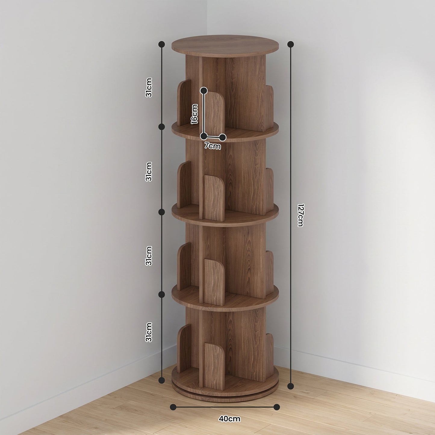 Advwin 4-Tier 360° Rotating Bookshelf Brown