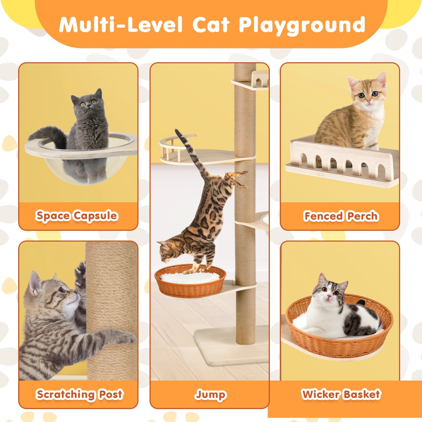 Advwin 5-Level Adjustable Cat Tree Tower 255¨C280cm