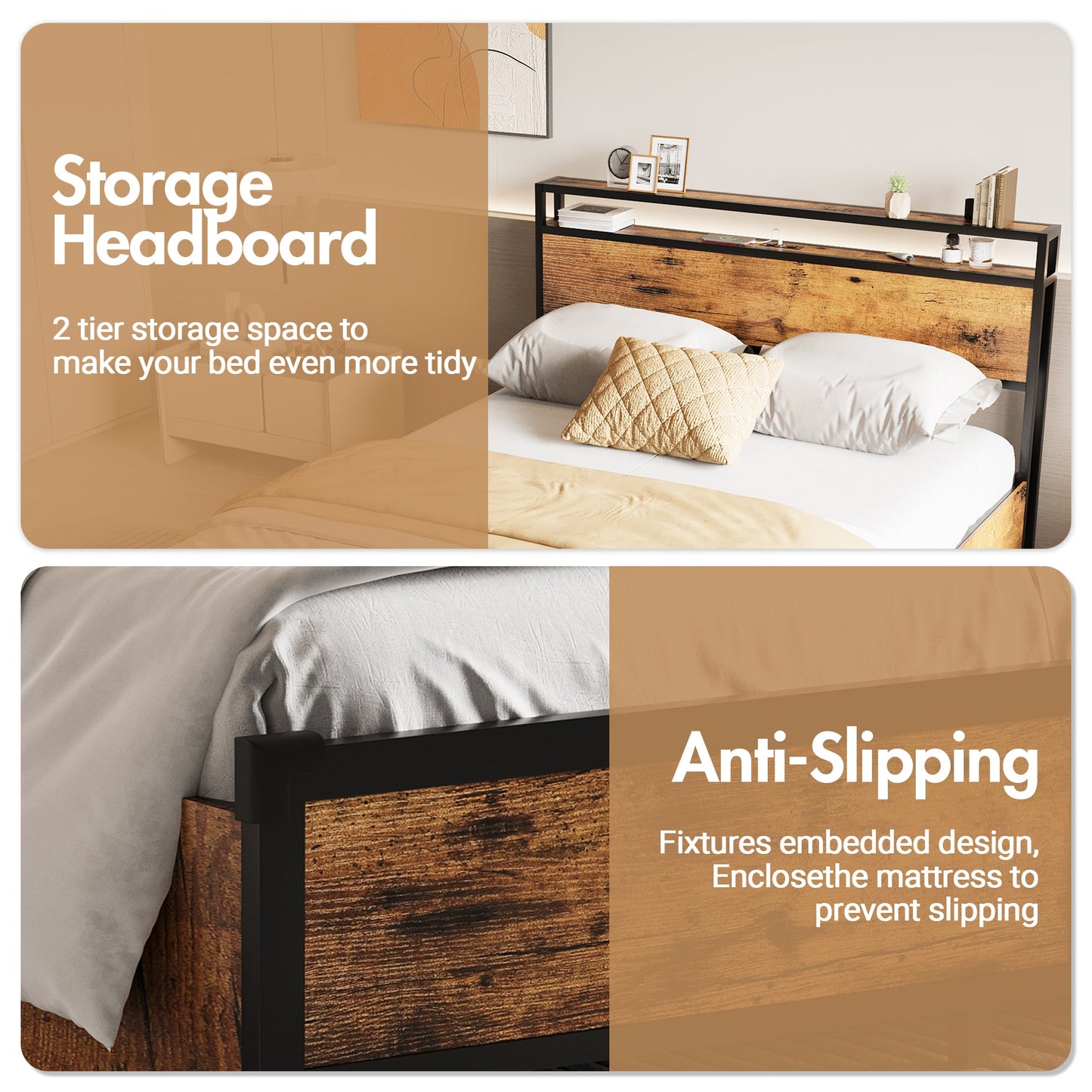 Advwin Bed Frame with 4 Storage Drawers & Charging Station