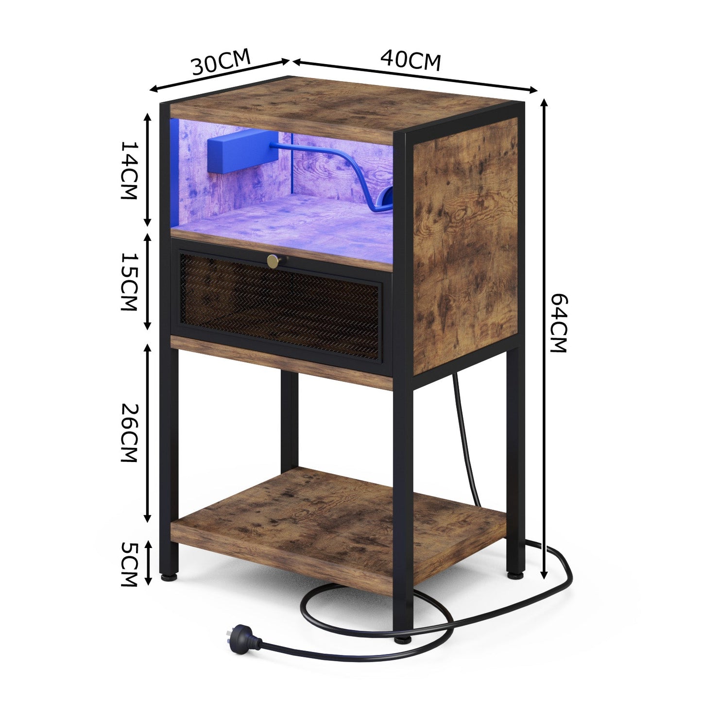 Advwin LED Bedside Table with Charging Station