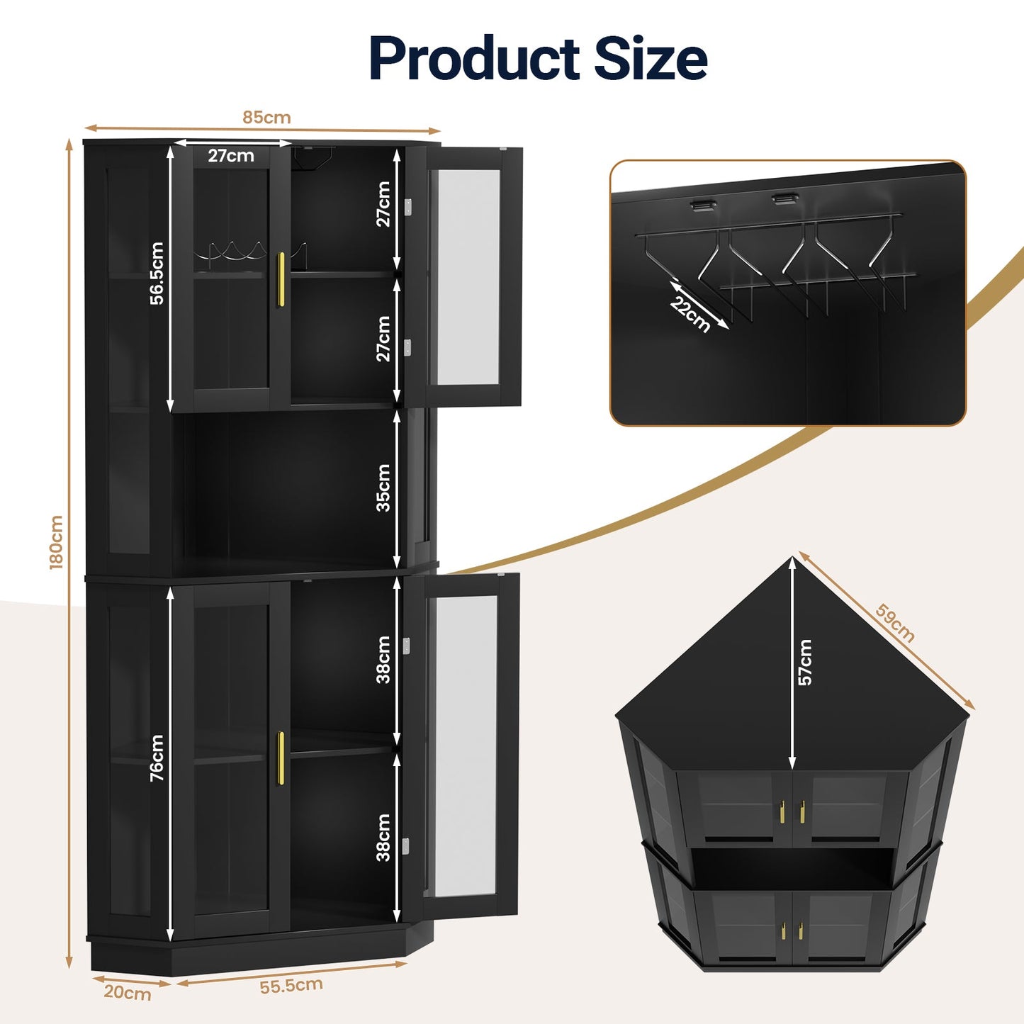 Advwin Corner Bar Cabinet with LED & Wine Glass Rack