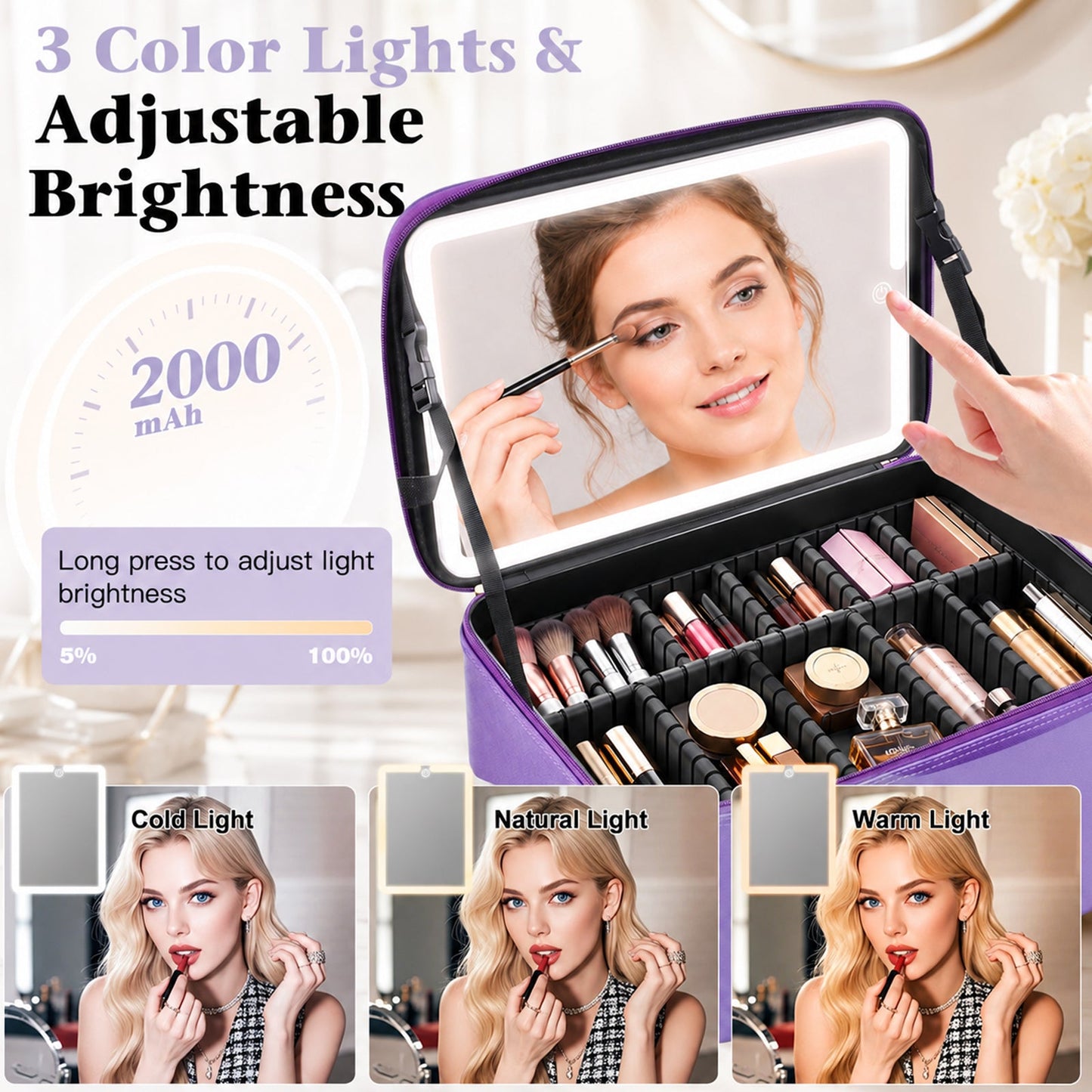 Advwin 15" Portable Makeup Case with LED Light Mirror