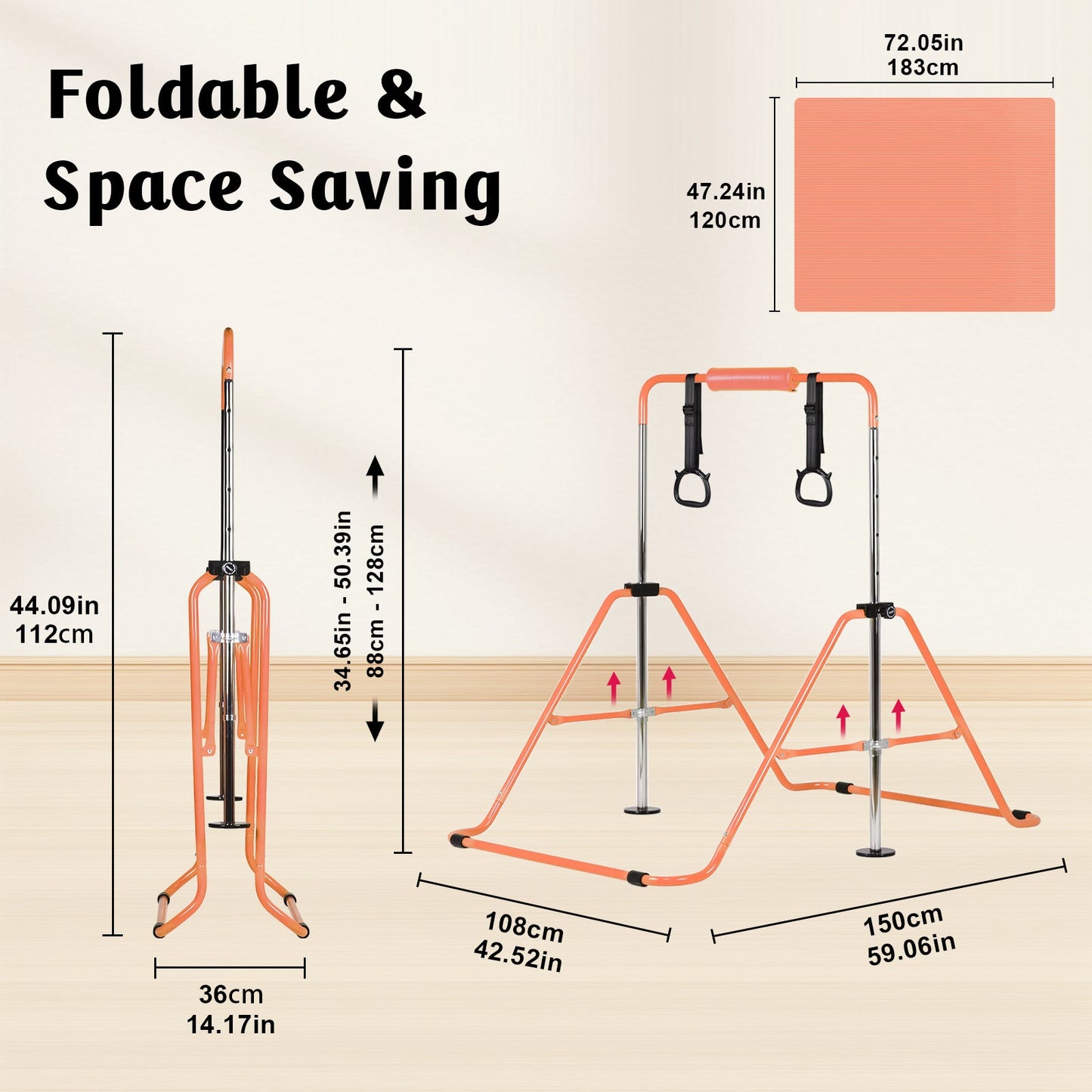 Advwin Kids Gymnastics Bar with Swing & Mat & Rings