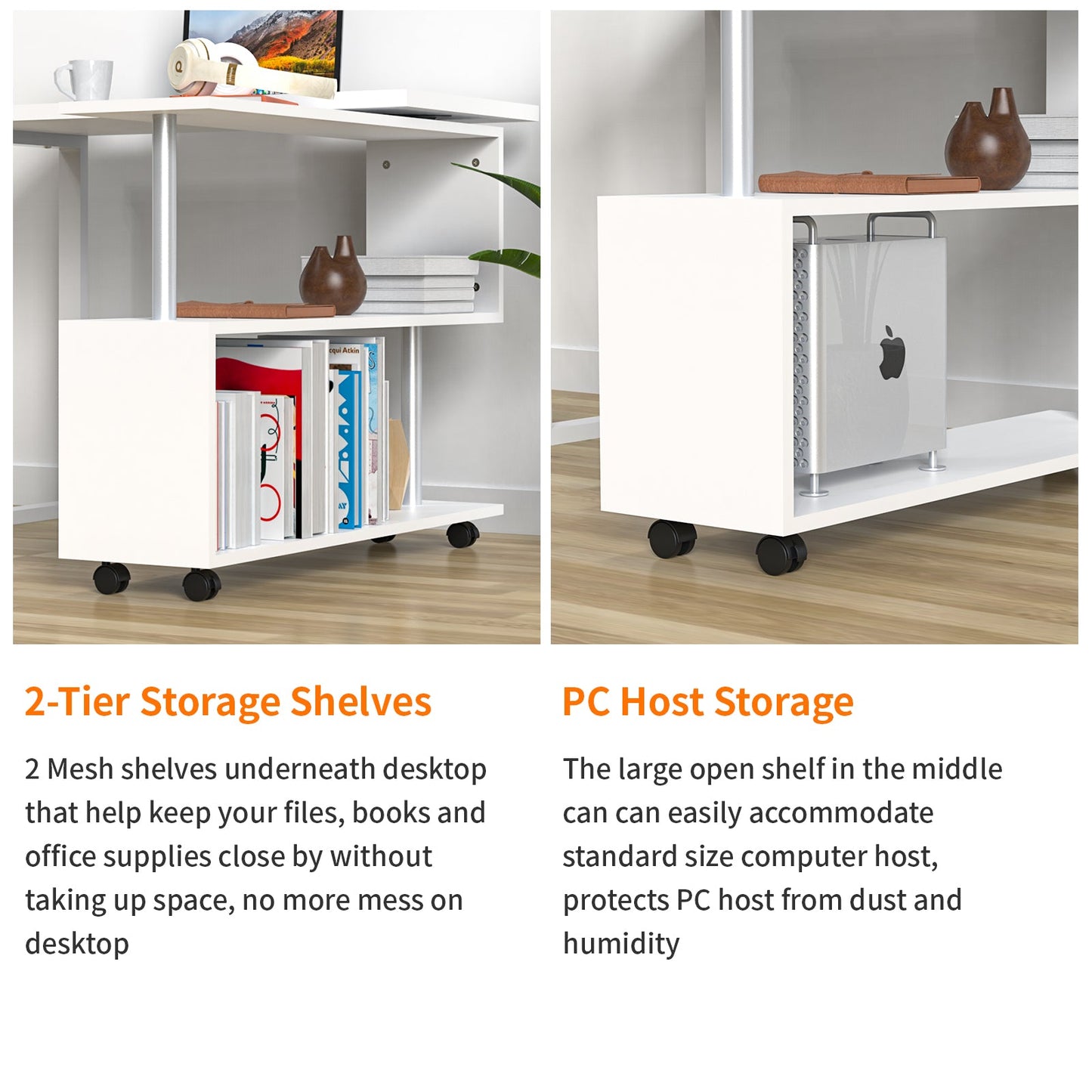 Advwin L-Shape 360° Rotating Bookshelf Computer Desk