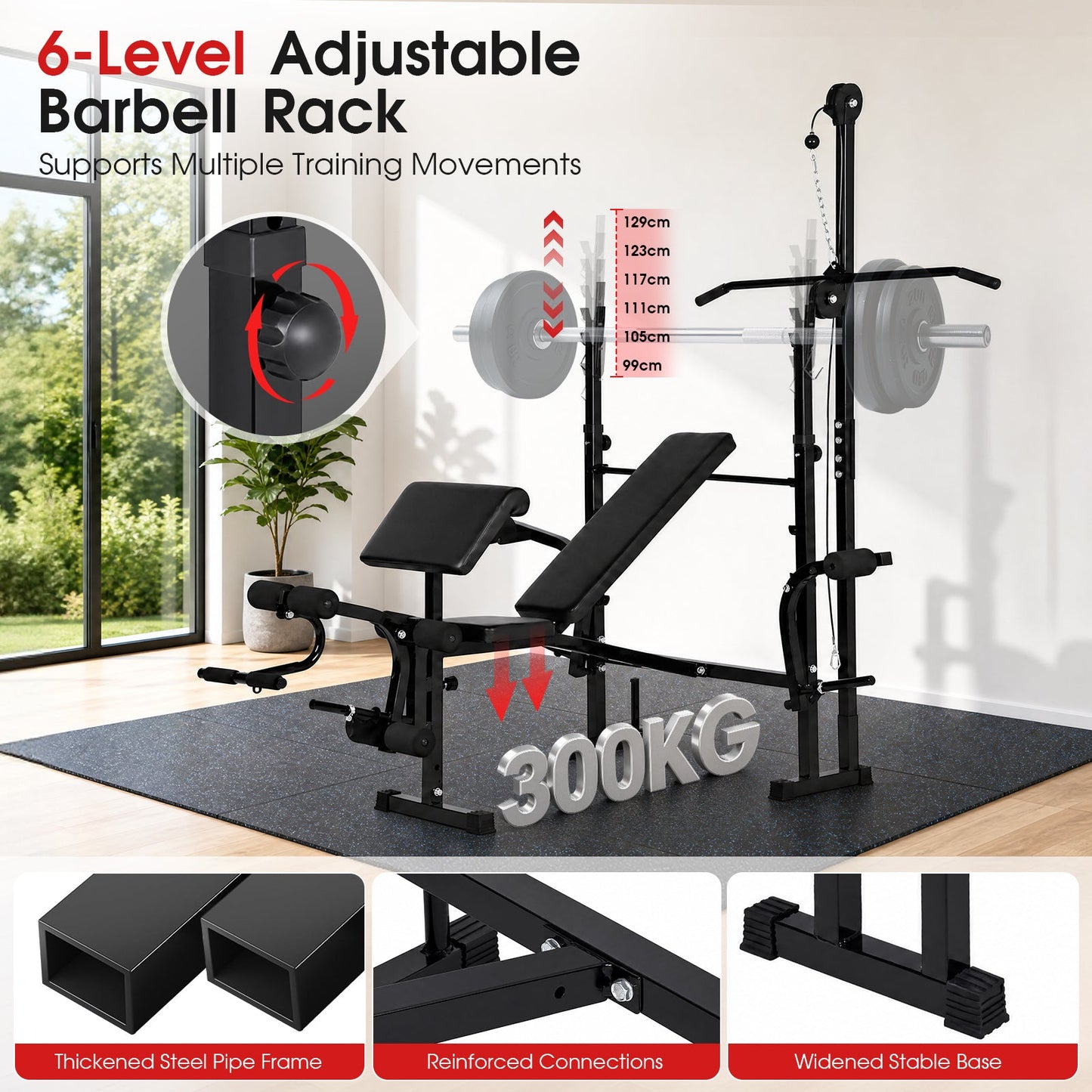 Advwin 300KG Adjustable Weight Bench Set w/ Squat Rack