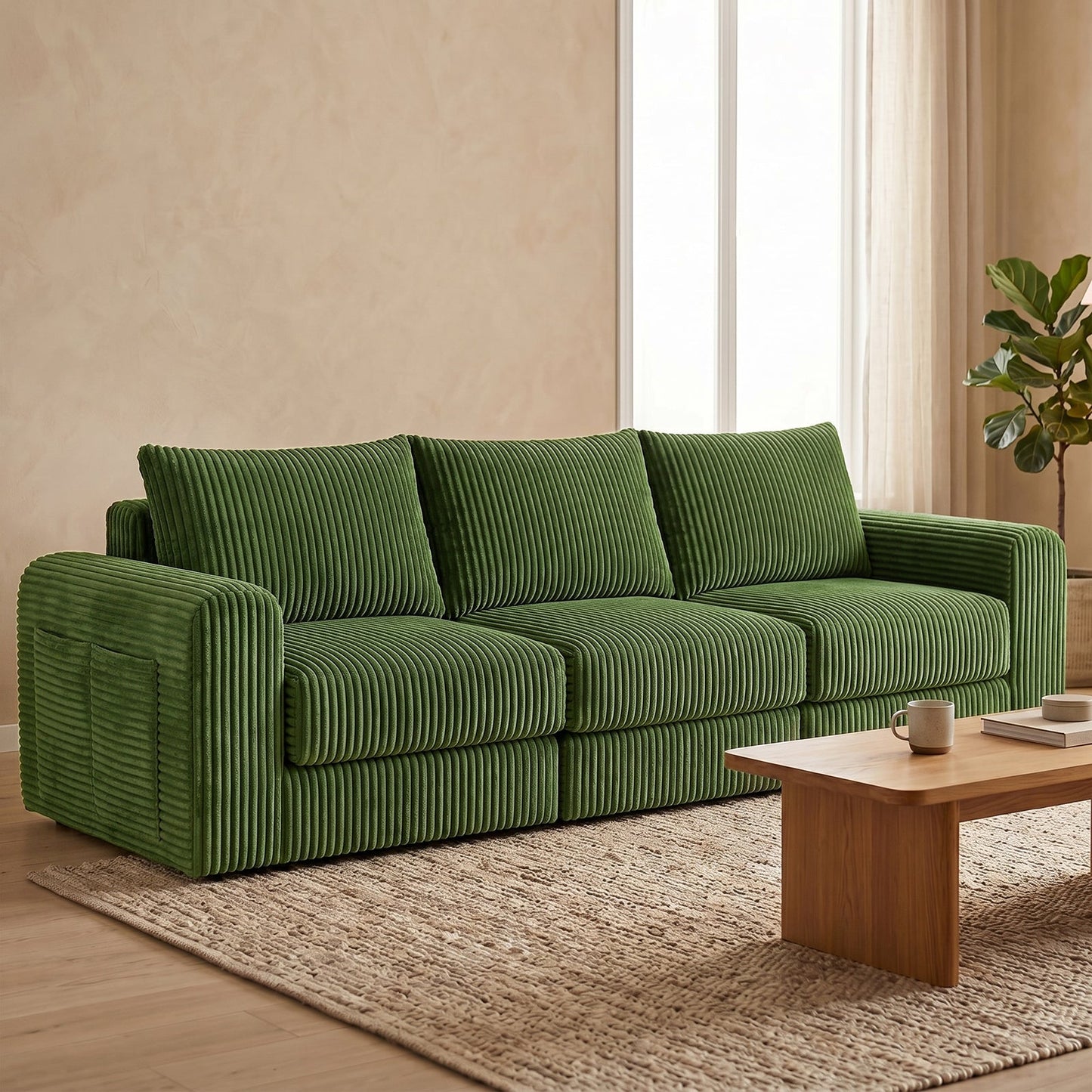 Advwin 235cm Corduroy 3-Seater Modular Sofa Bed