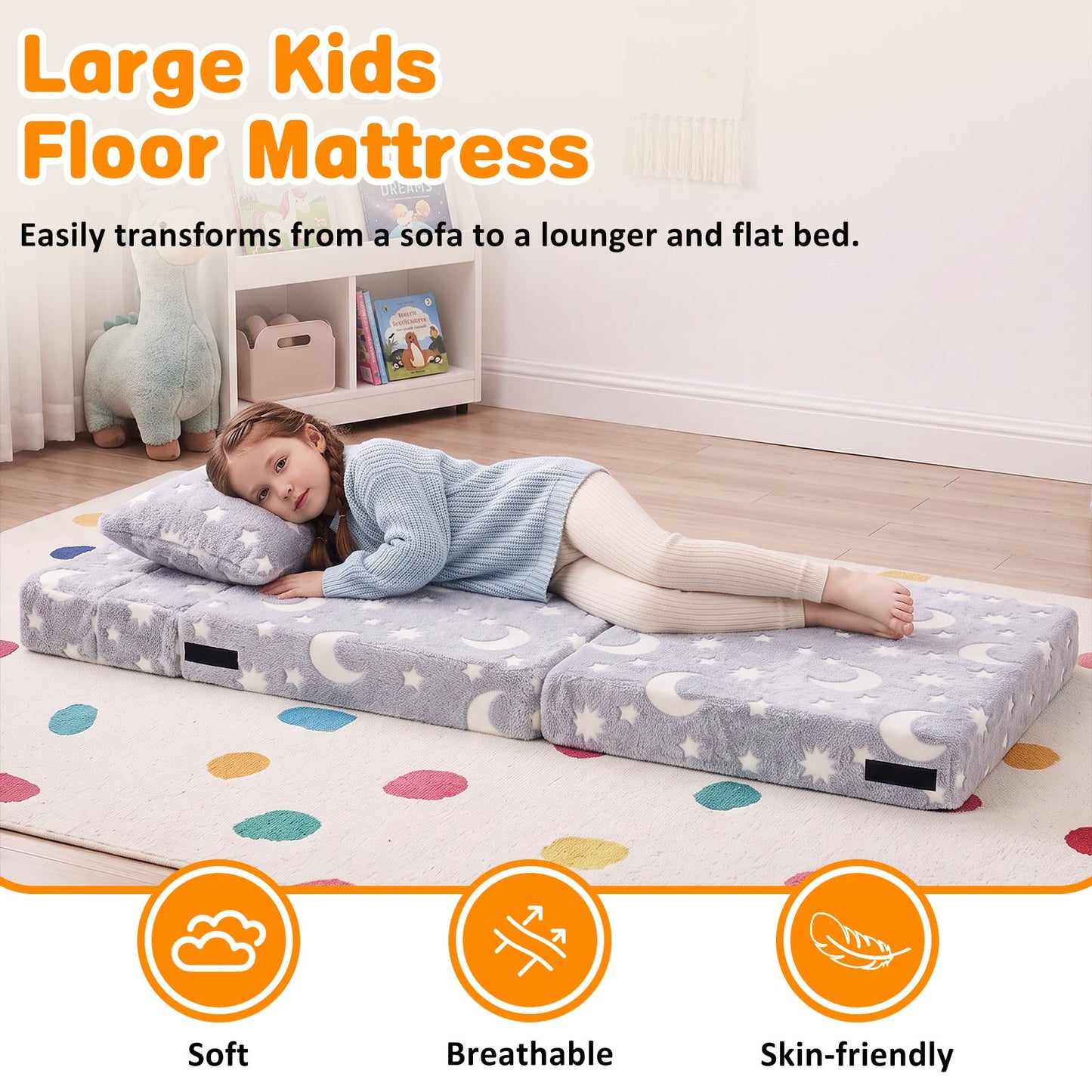 Advwin 3-in-1 Toddler Folding Sofa Bed with Pillow