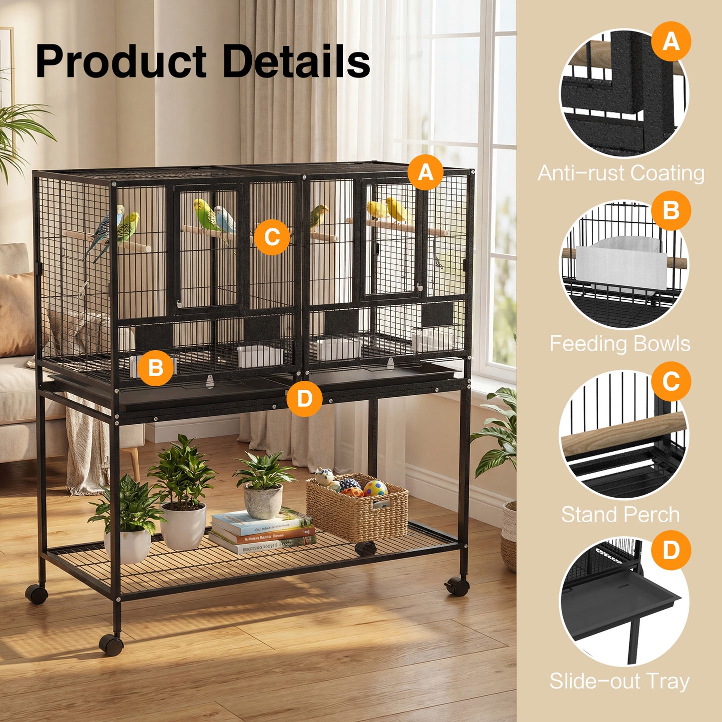 Advwin Bird Cage 2in1 Large Cage Wheel w/Brake